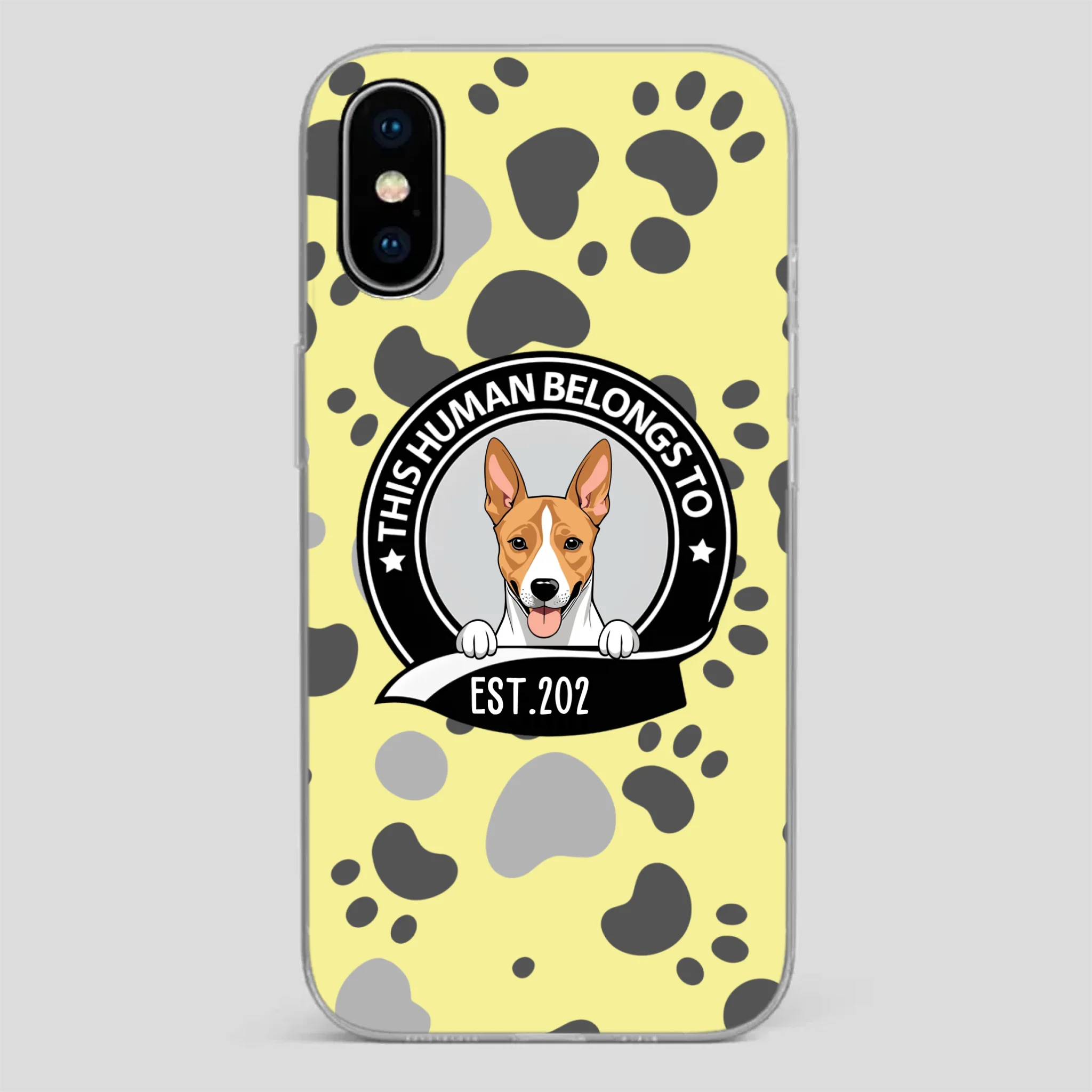 Bold “This Human Belongs To” Dog Phone Case – Custom Pet Art & Year | Statement Design - 89Prints