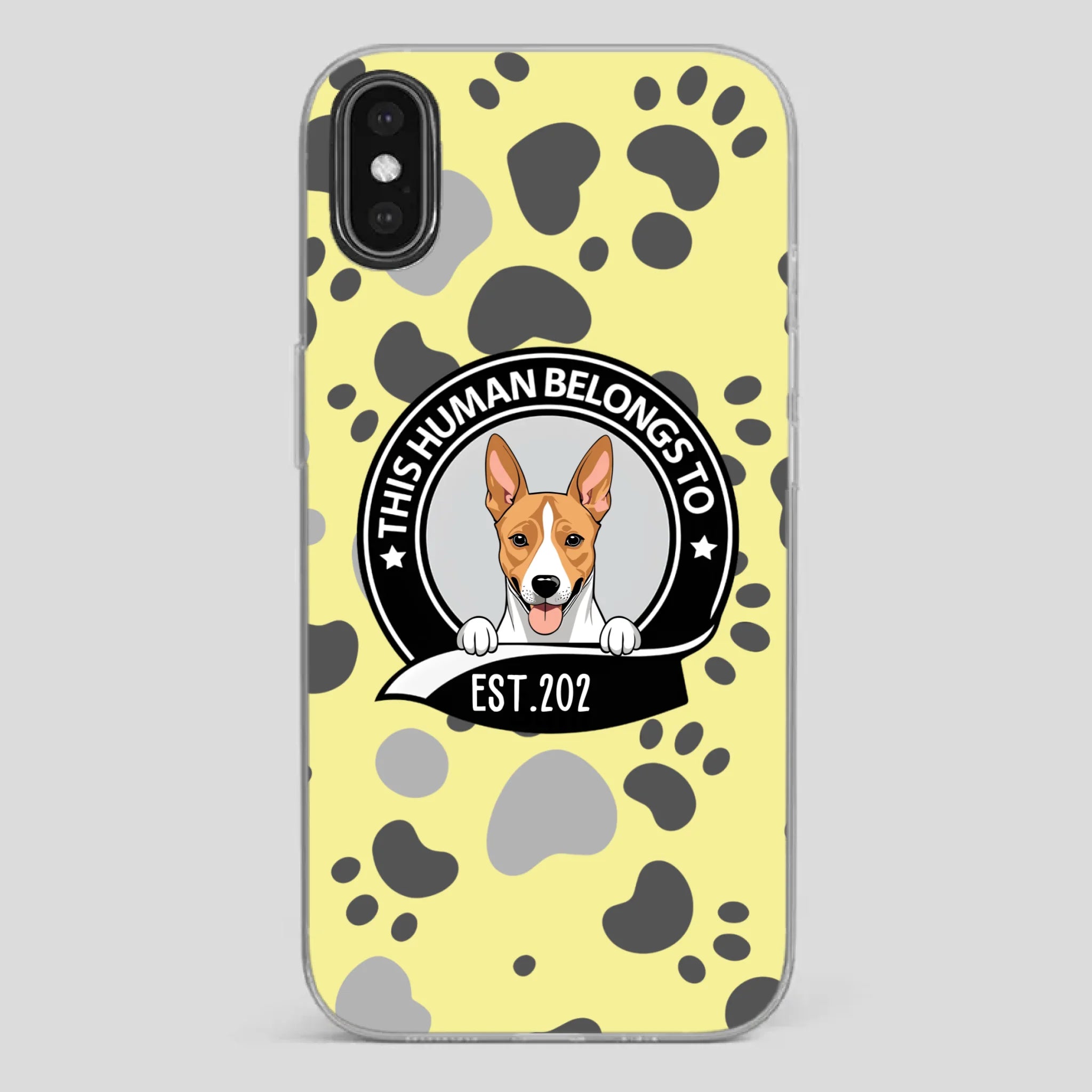 Bold “This Human Belongs To” Dog Phone Case – Custom Pet Art & Year | Statement Design - 89Prints