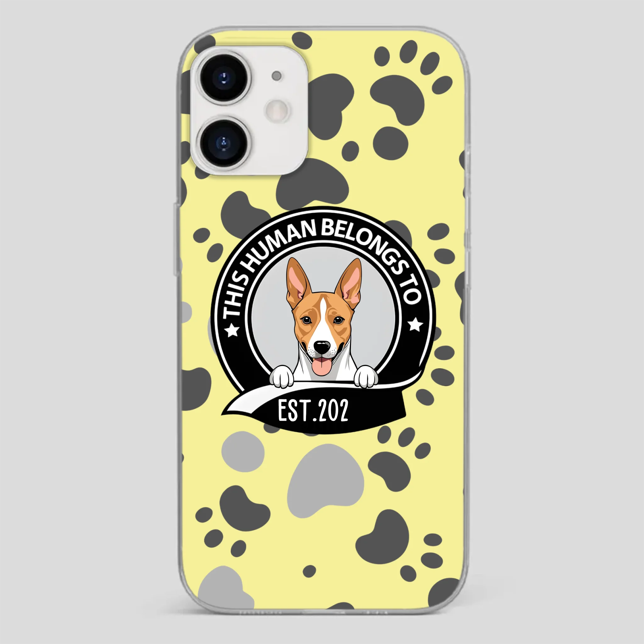 Bold “This Human Belongs To” Dog Phone Case – Custom Pet Art & Year | Statement Design - 89Prints