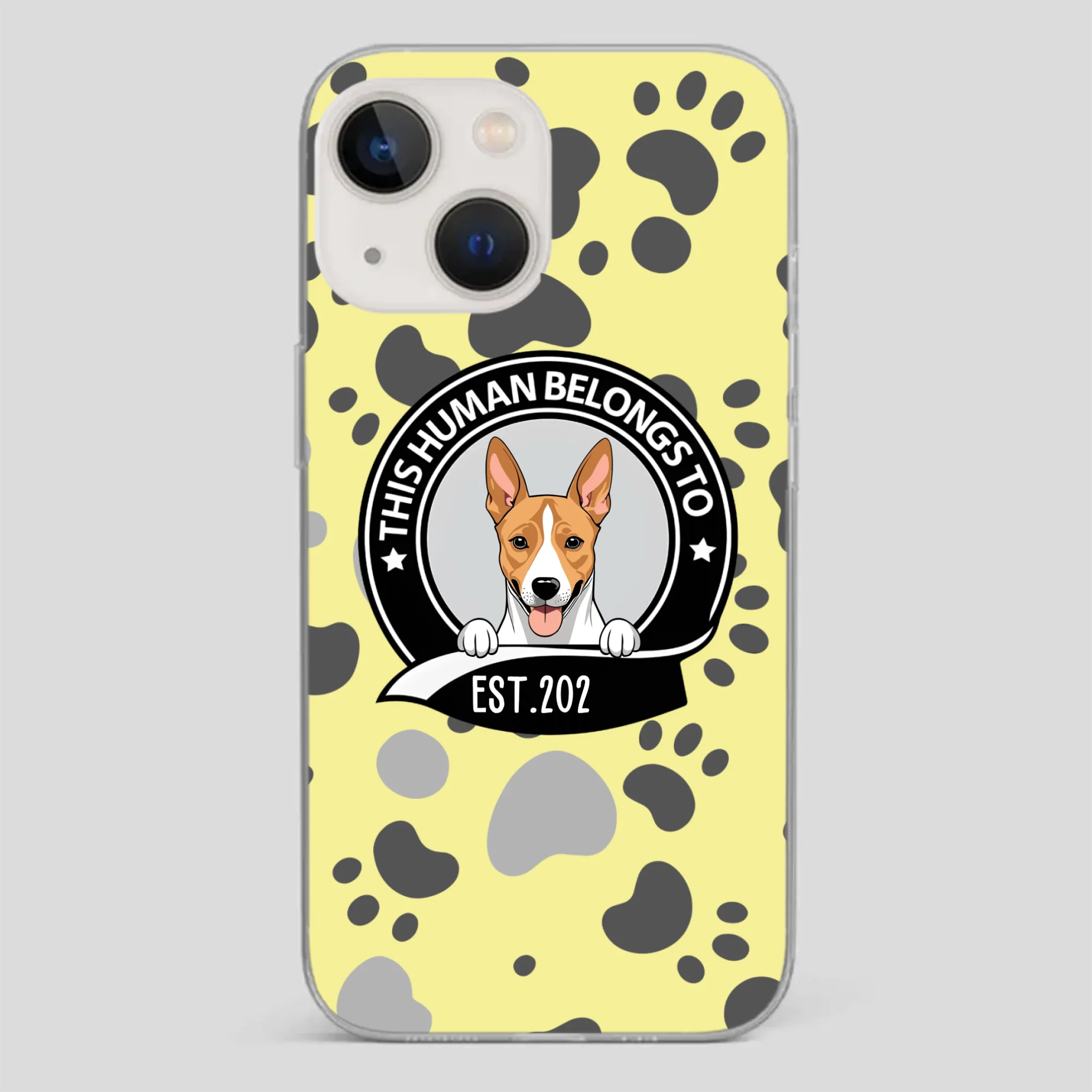 Bold “This Human Belongs To” Dog Phone Case – Custom Pet Art & Year | Statement Design - 89Prints