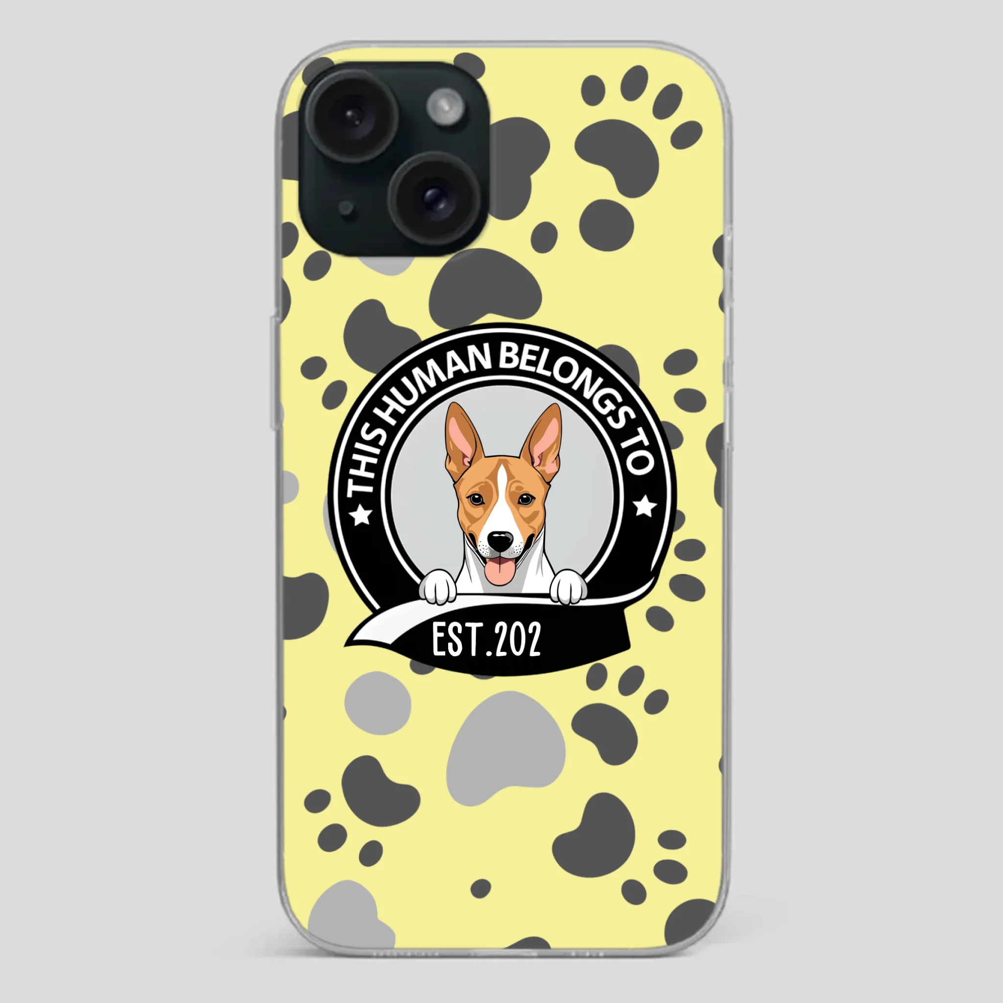 Bold “This Human Belongs To” Dog Phone Case – Custom Pet Art & Year | Statement Design - 89Prints