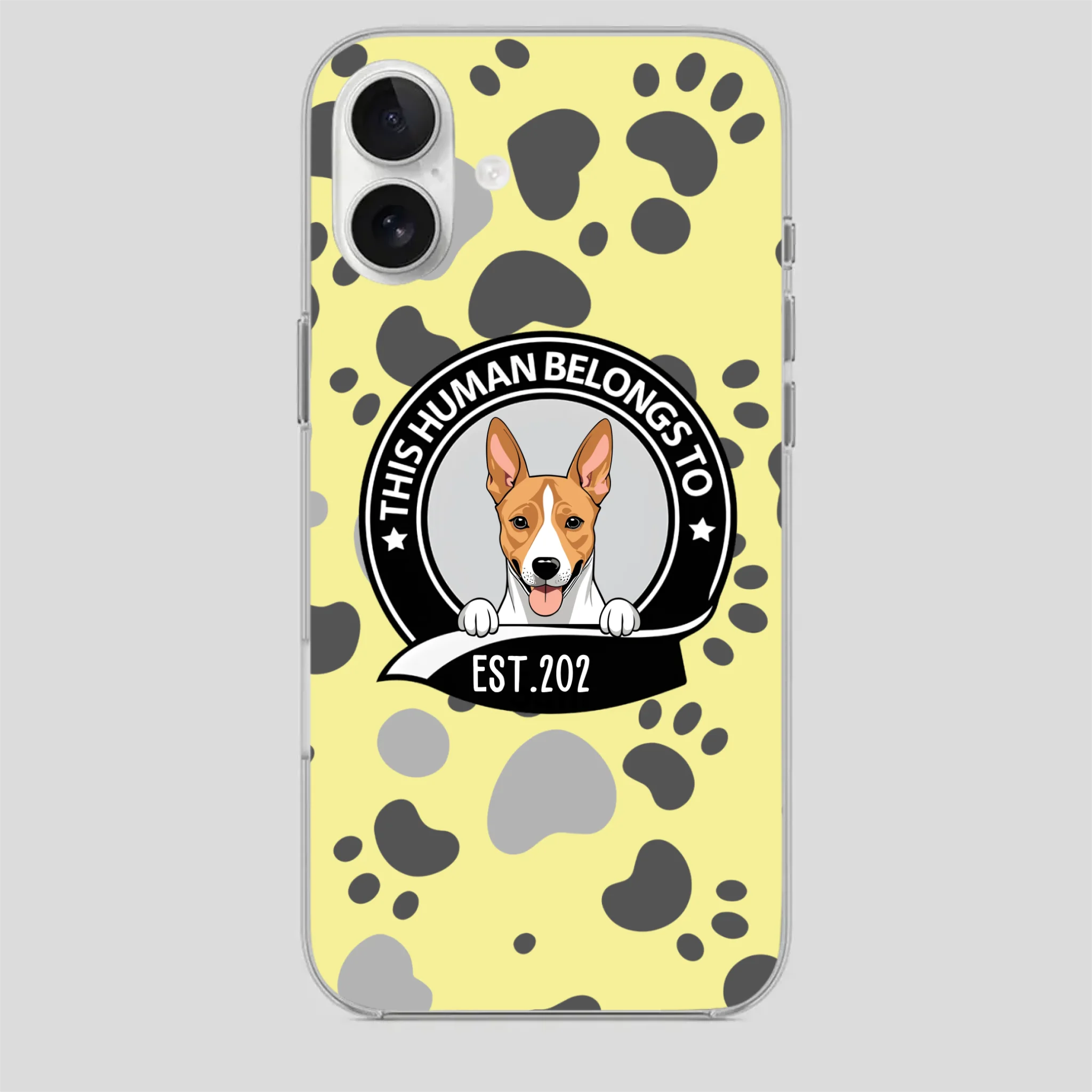 Bold “This Human Belongs To” Dog Phone Case – Custom Pet Art & Year | Statement Design - 89Prints