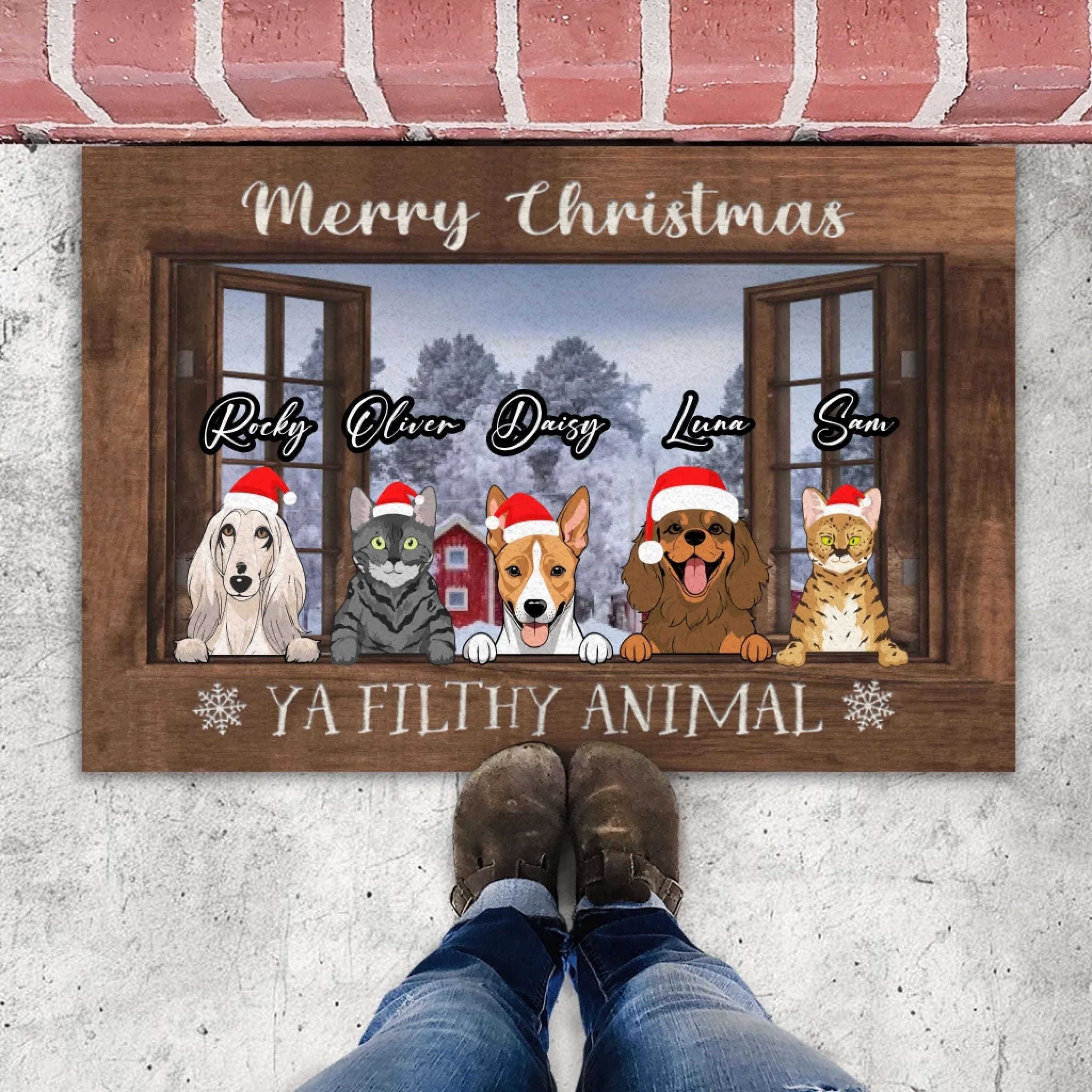 Merry Christmas Custom Dog & Cat Doormat | Personalized Pet Name Holiday Mat – 89Prints
