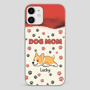 Cute Dog Mom Case – Playful Corgi & Paw Prints Design - 89Prints