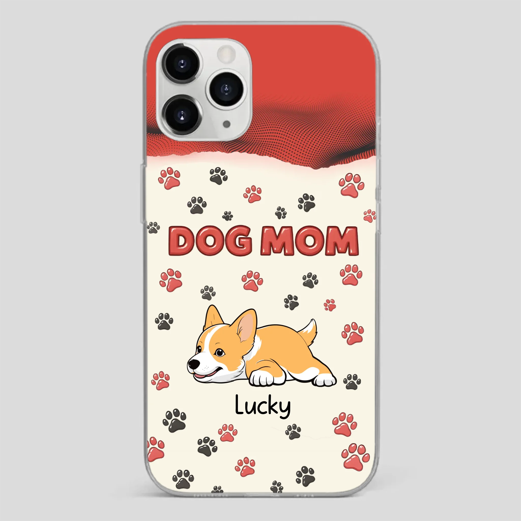Cute Dog Mom Case – Playful Corgi & Paw Prints Design - 89Prints