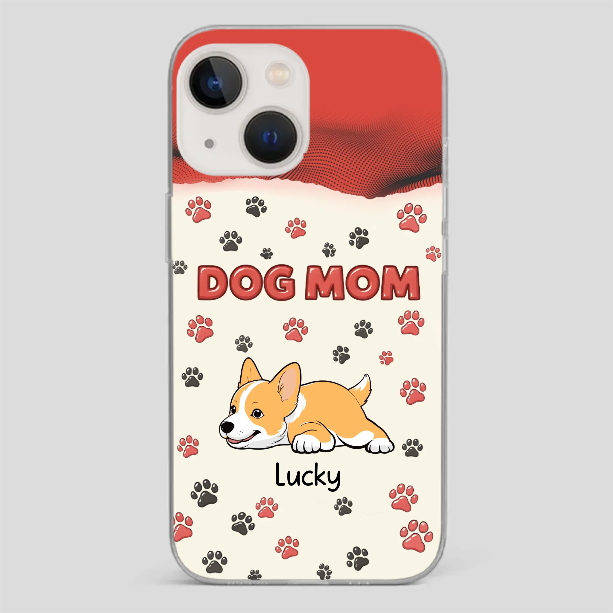 Cute Dog Mom Case – Playful Corgi & Paw Prints Design - 89Prints