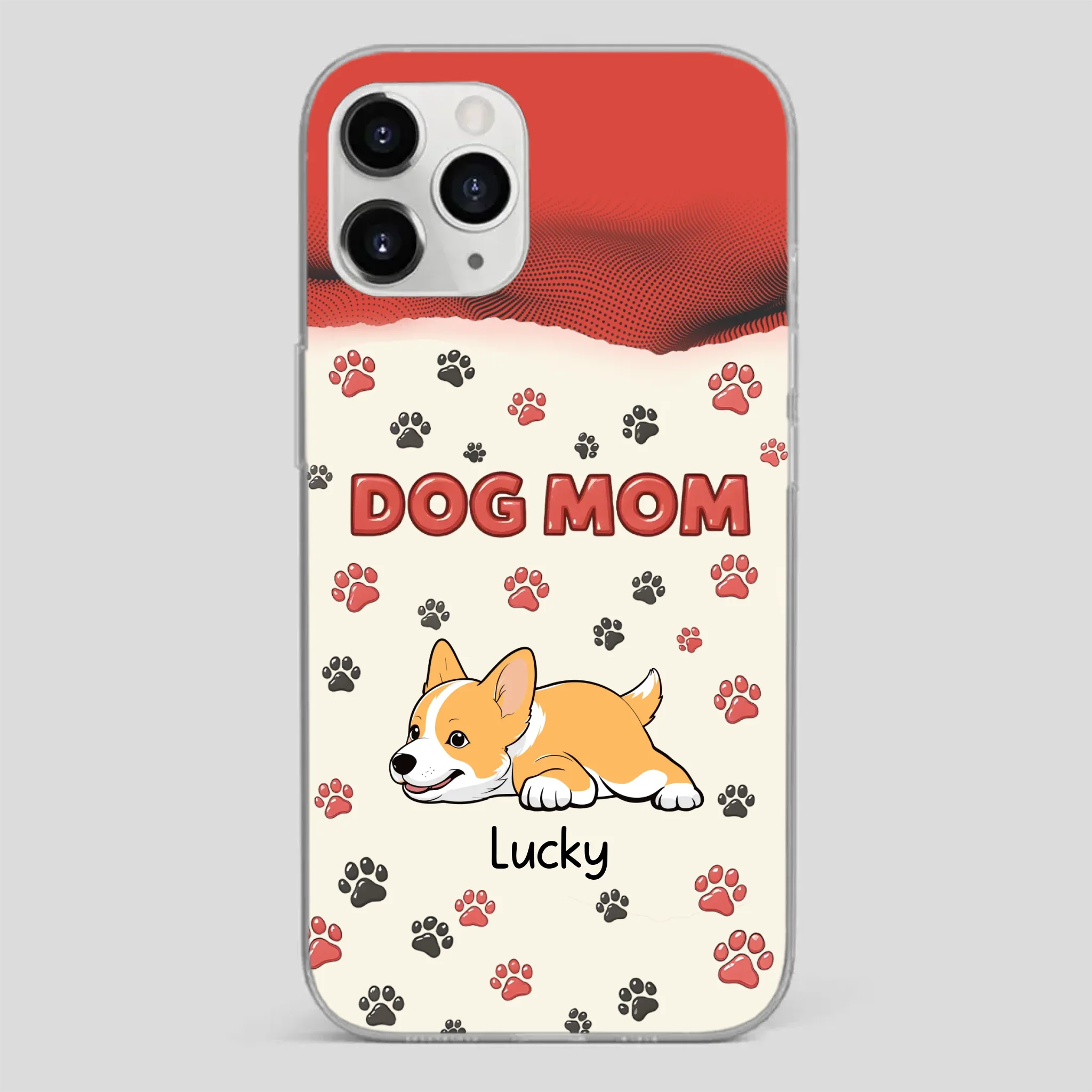 Cute Dog Mom Case – Playful Corgi & Paw Prints Design - 89Prints