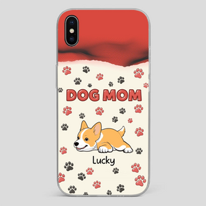 Cute Dog Mom Case – Playful Corgi & Paw Prints Design - 89Prints