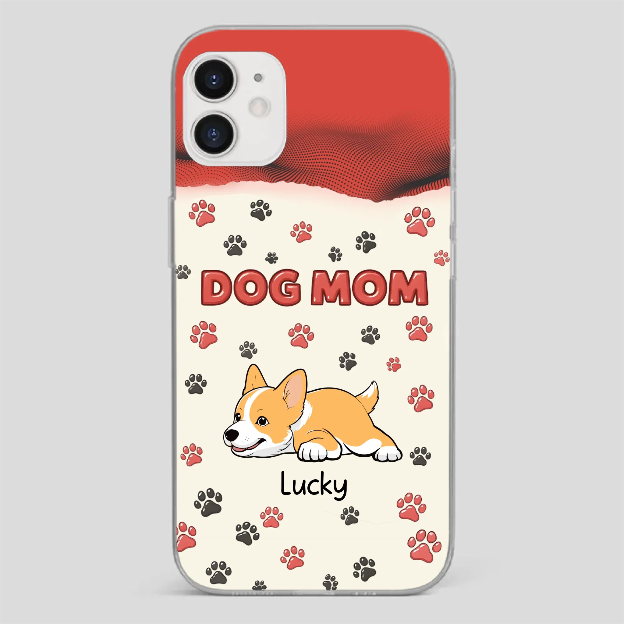Cute Dog Mom Case – Playful Corgi & Paw Prints Design - 89Prints