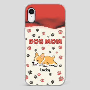 Cute Dog Mom Case – Playful Corgi & Paw Prints Design - 89Prints