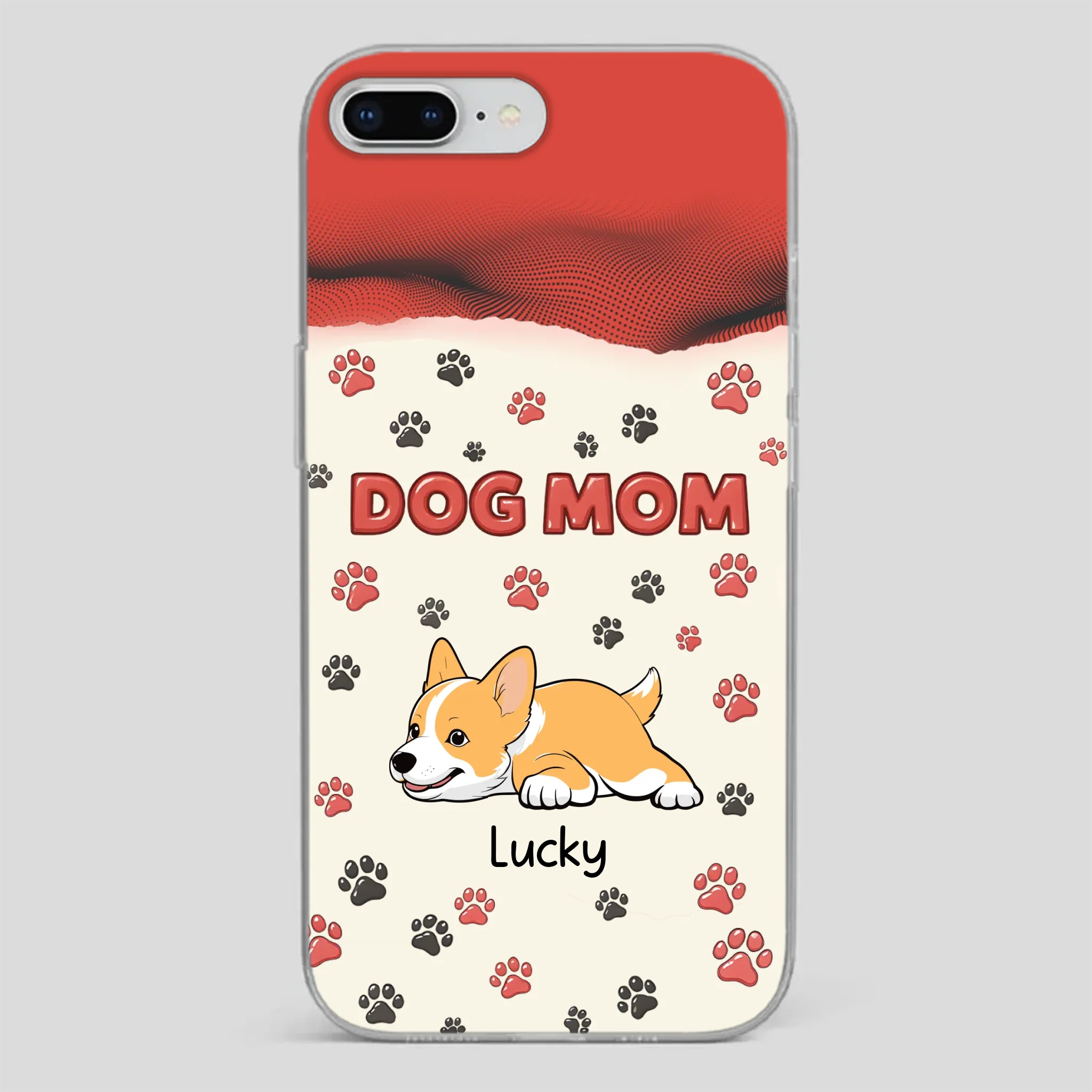 Cute Dog Mom Case – Playful Corgi & Paw Prints Design - 89Prints