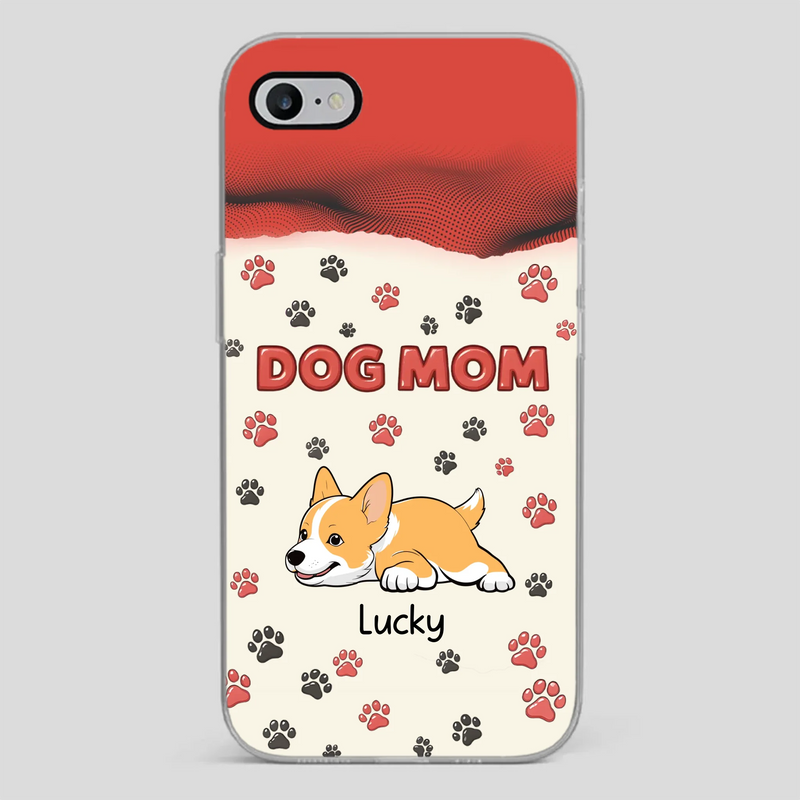 Cute Dog Mom Case – Playful Corgi & Paw Prints Design - 89Prints