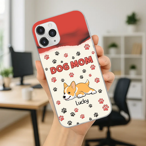 Cute Dog Mom Case – Playful Corgi & Paw Prints Design - 89Prints