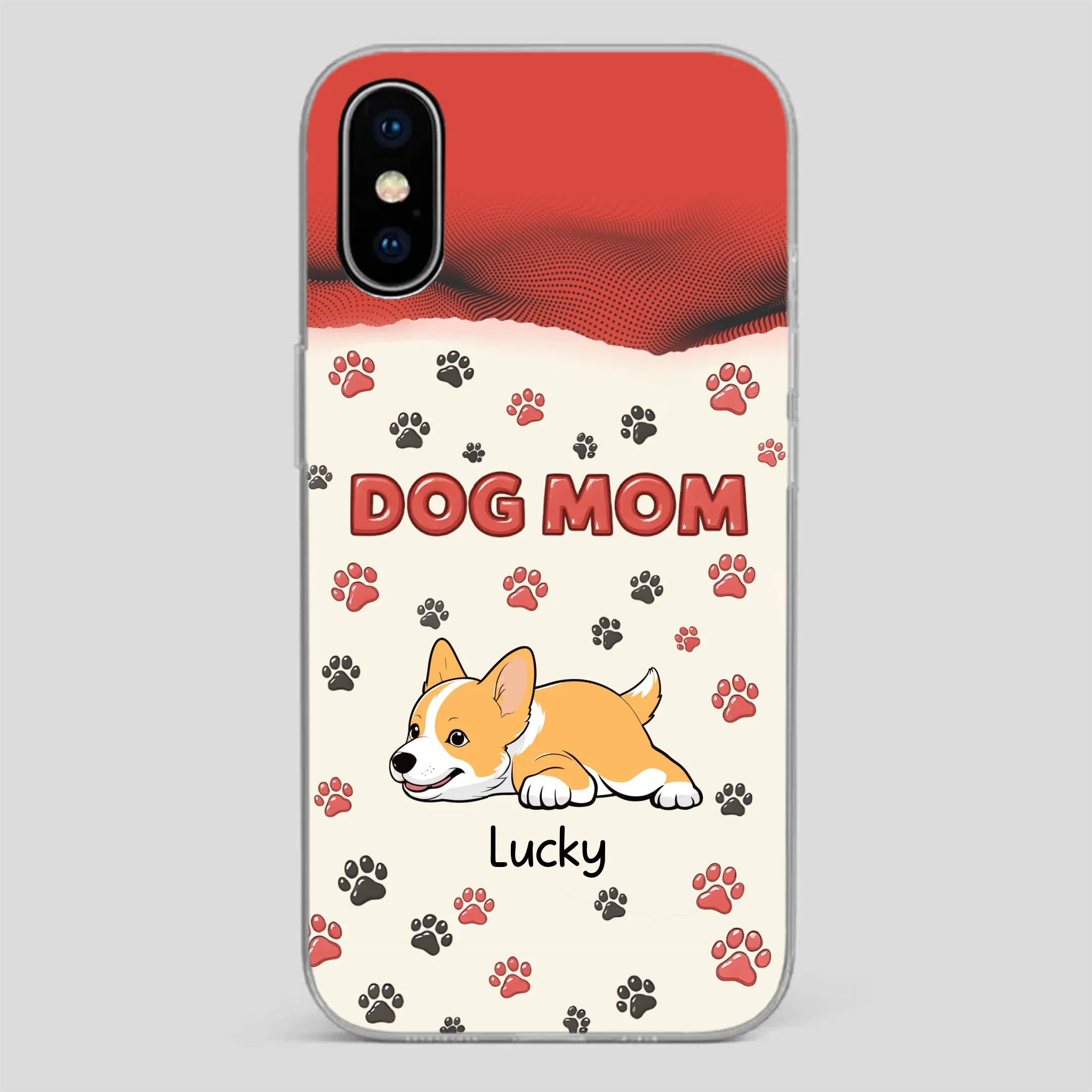 Cute Dog Mom Case – Playful Corgi & Paw Prints Design - 89Prints