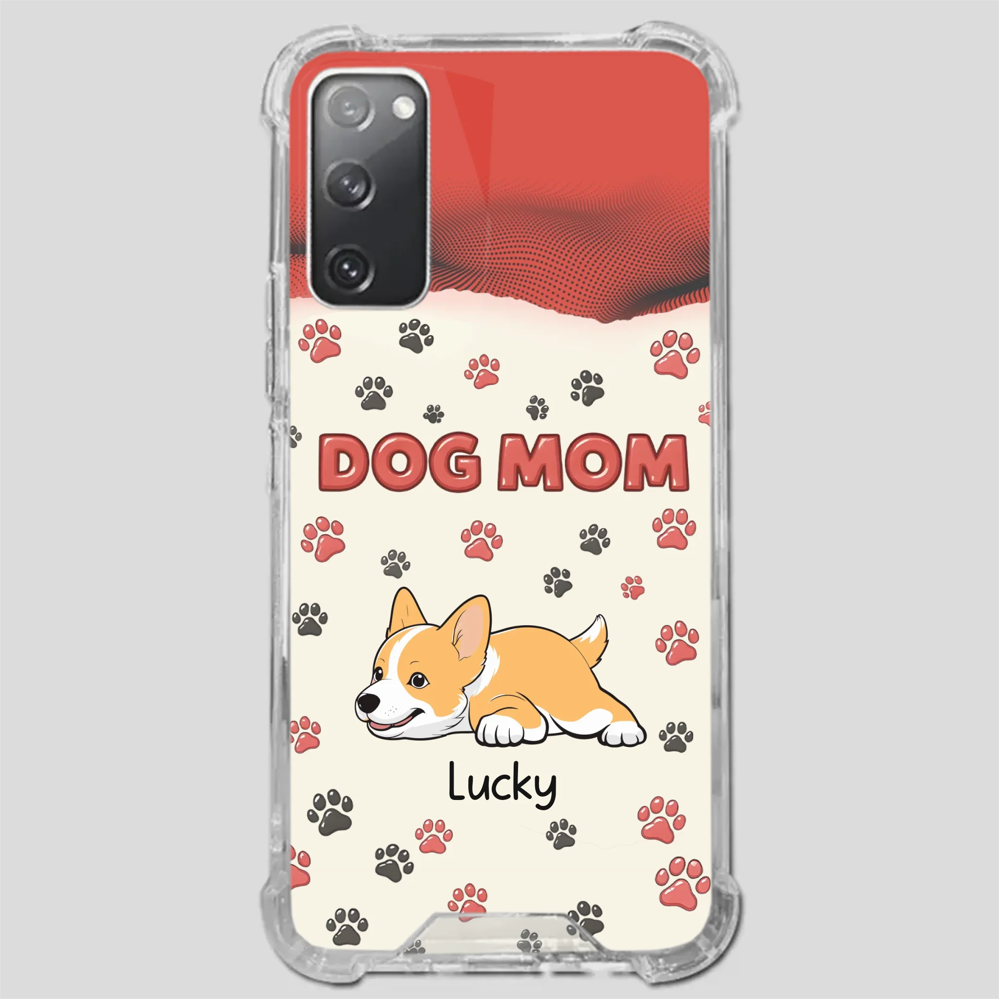 Cute Dog Mom Case – Playful Corgi & Paw Prints Design - 89Prints