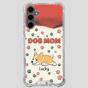Cute Dog Mom Case – Playful Corgi & Paw Prints Design - 89Prints