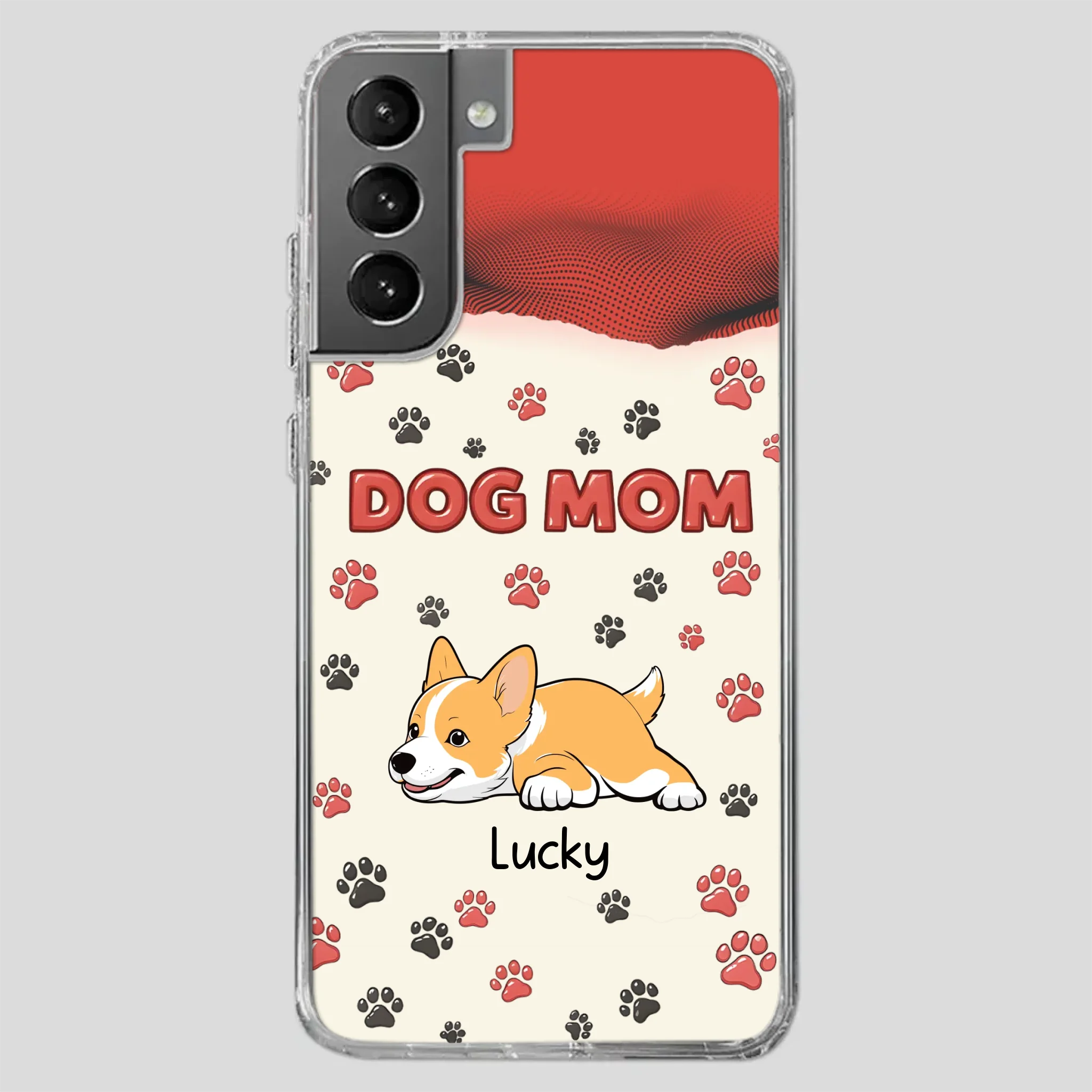 Cute Dog Mom Case – Playful Corgi & Paw Prints Design - 89Prints