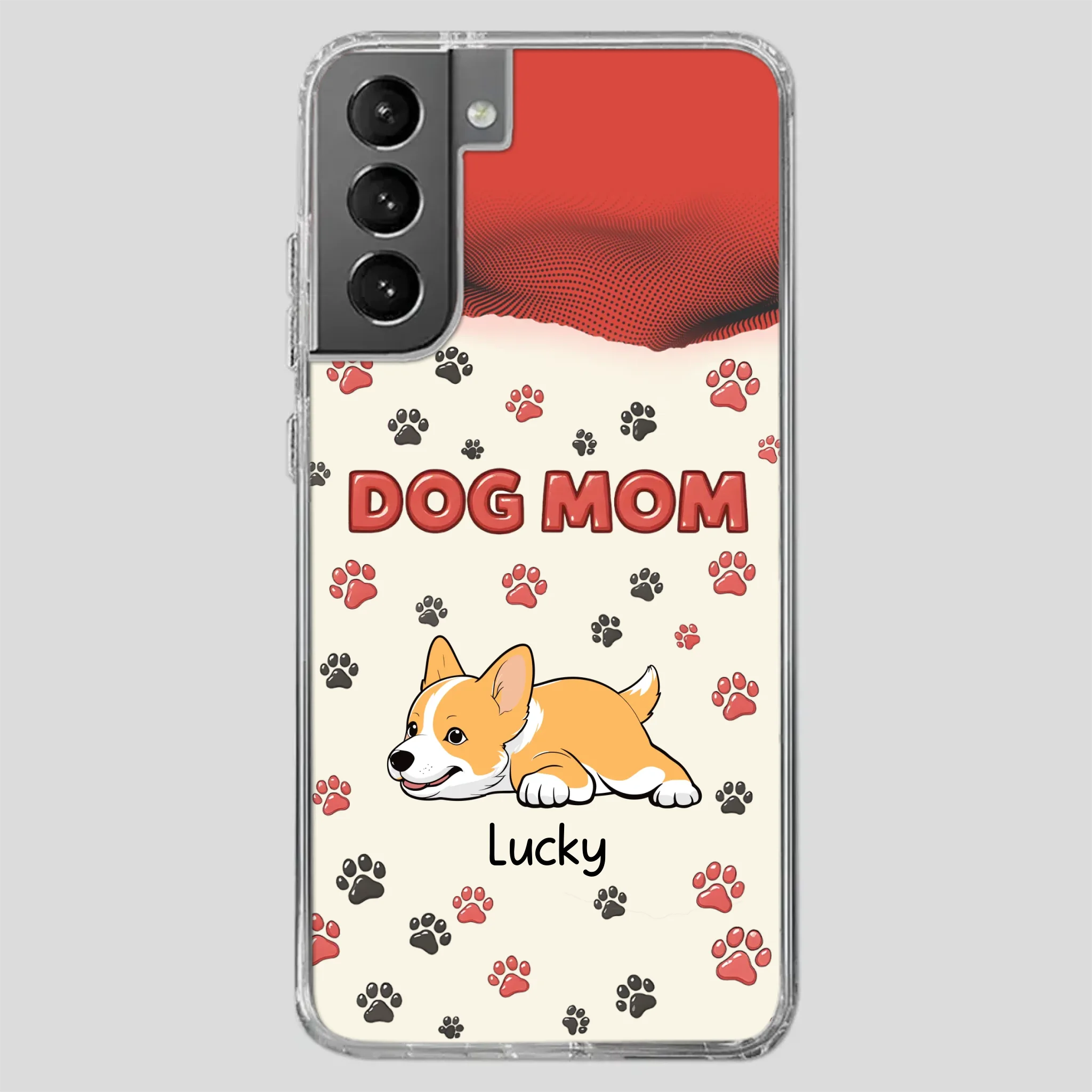 Cute Dog Mom Case – Playful Corgi & Paw Prints Design - 89Prints