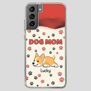 Cute Dog Mom Case – Playful Corgi & Paw Prints Design - 89Prints