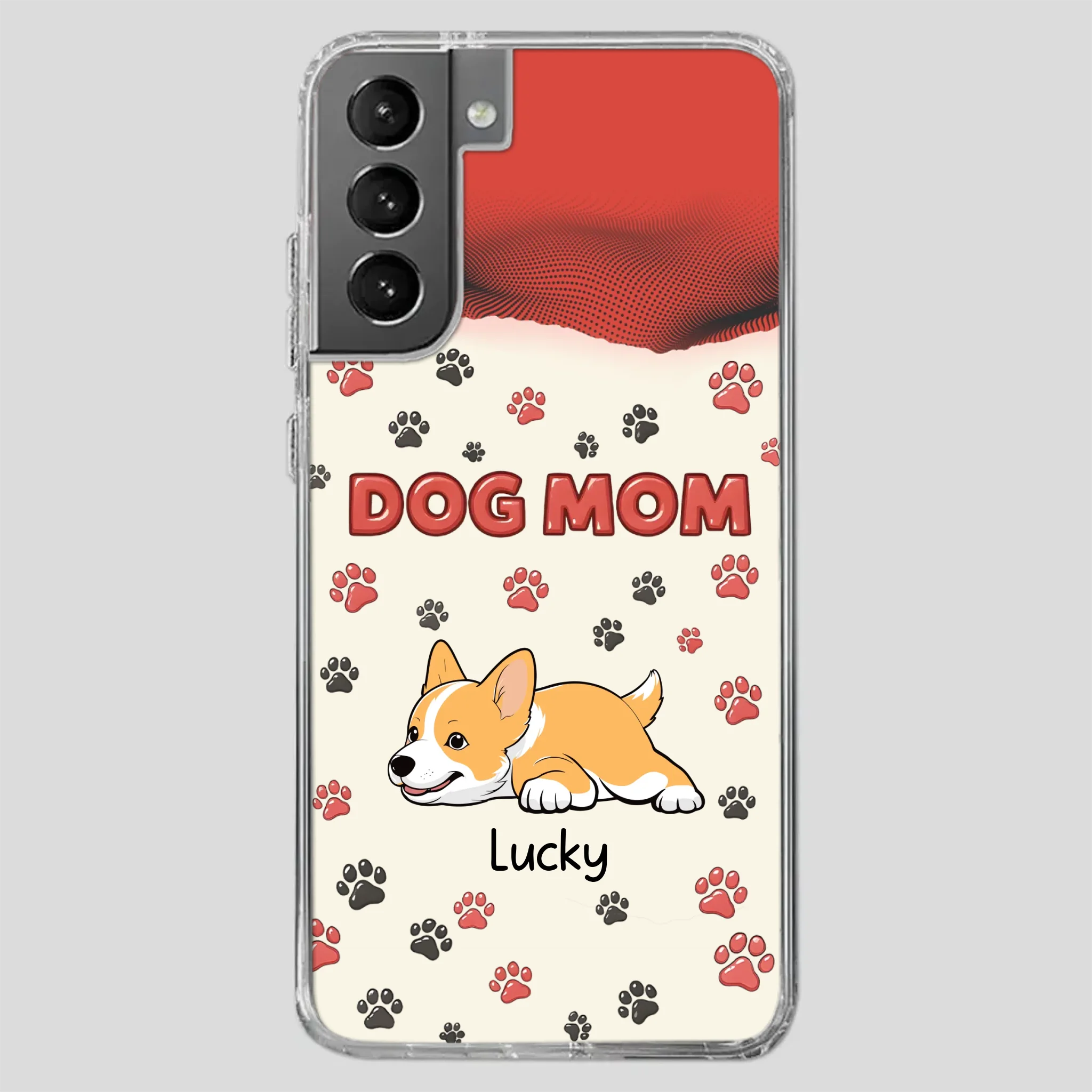 Cute Dog Mom Case – Playful Corgi & Paw Prints Design - 89Prints