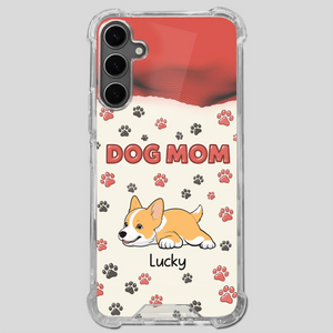 Cute Dog Mom Case – Playful Corgi & Paw Prints Design - 89Prints
