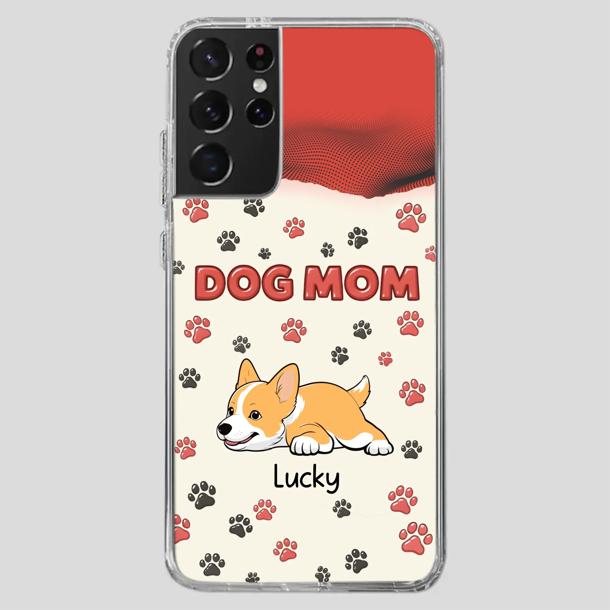 Cute Dog Mom Case – Playful Corgi & Paw Prints Design - 89Prints