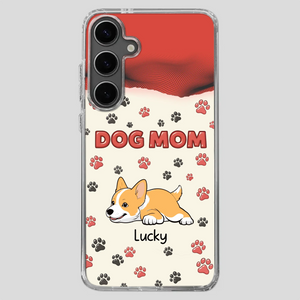 Cute Dog Mom Case – Playful Corgi & Paw Prints Design - 89Prints