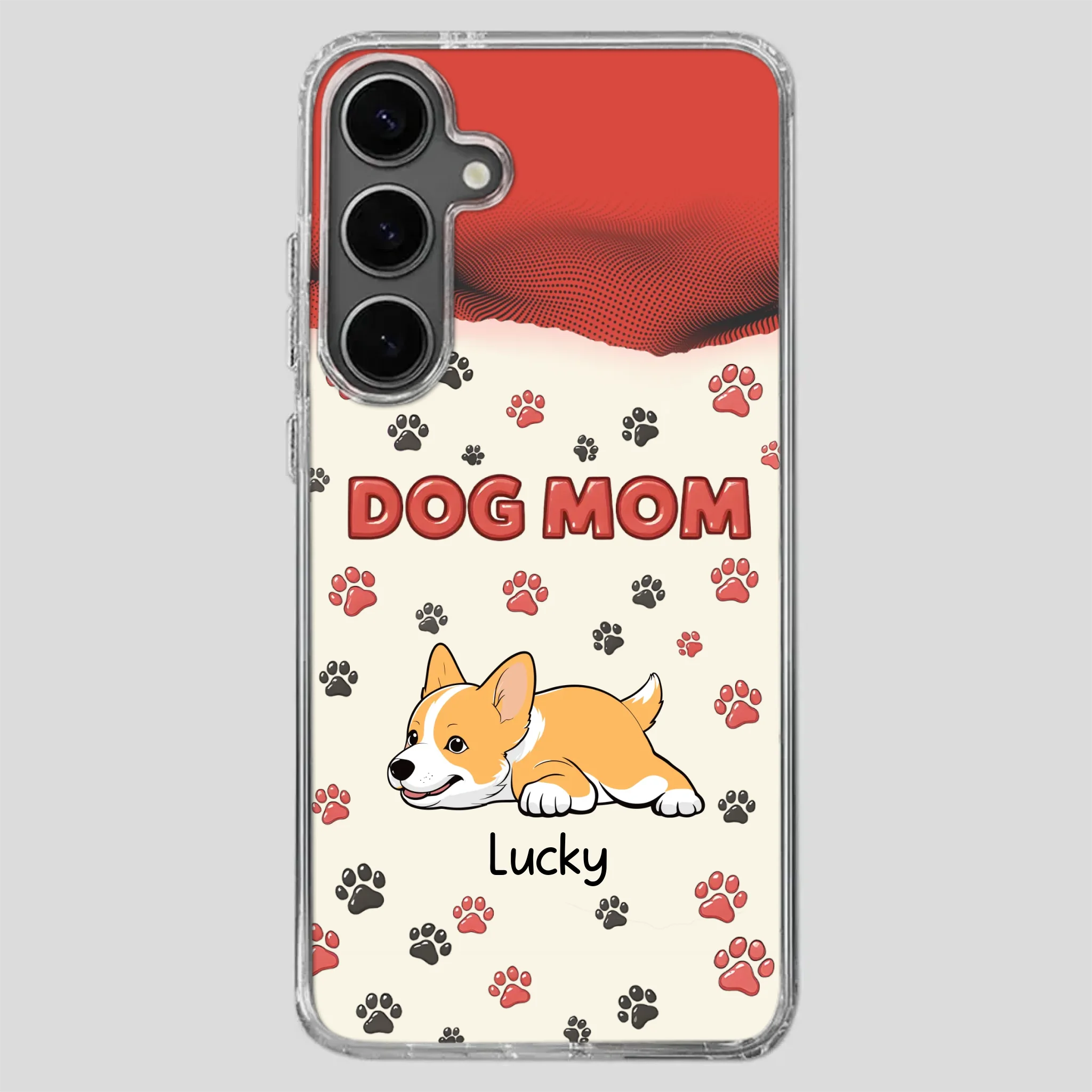 Cute Dog Mom Case – Playful Corgi & Paw Prints Design - 89Prints
