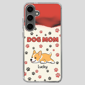 Cute Dog Mom Case – Playful Corgi & Paw Prints Design - 89Prints
