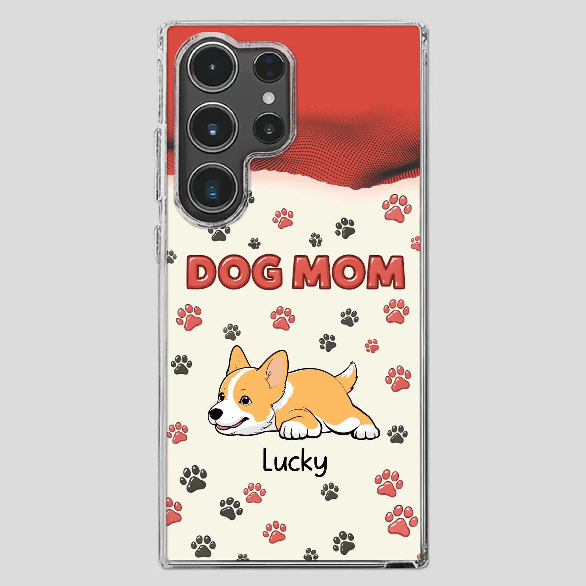 Cute Dog Mom Case – Playful Corgi & Paw Prints Design - 89Prints