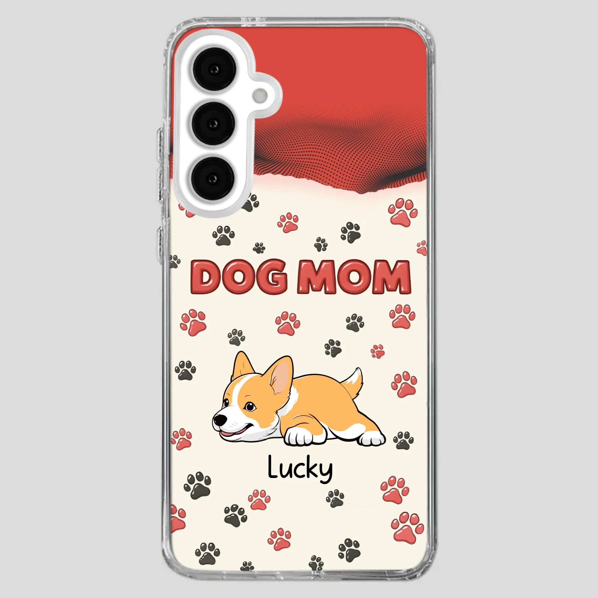 Cute Dog Mom Case – Playful Corgi & Paw Prints Design - 89Prints