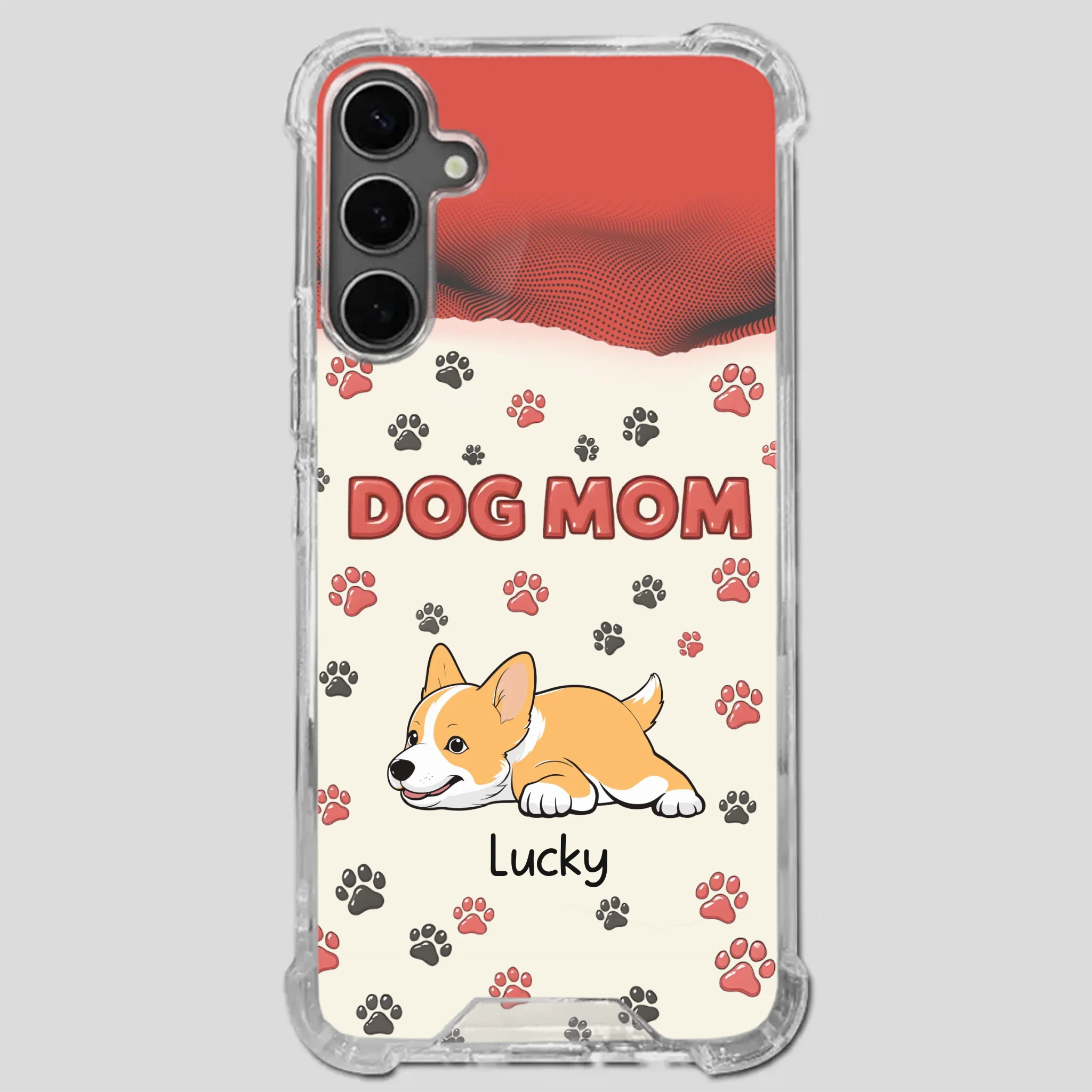 Cute Dog Mom Case – Playful Corgi & Paw Prints Design - 89Prints