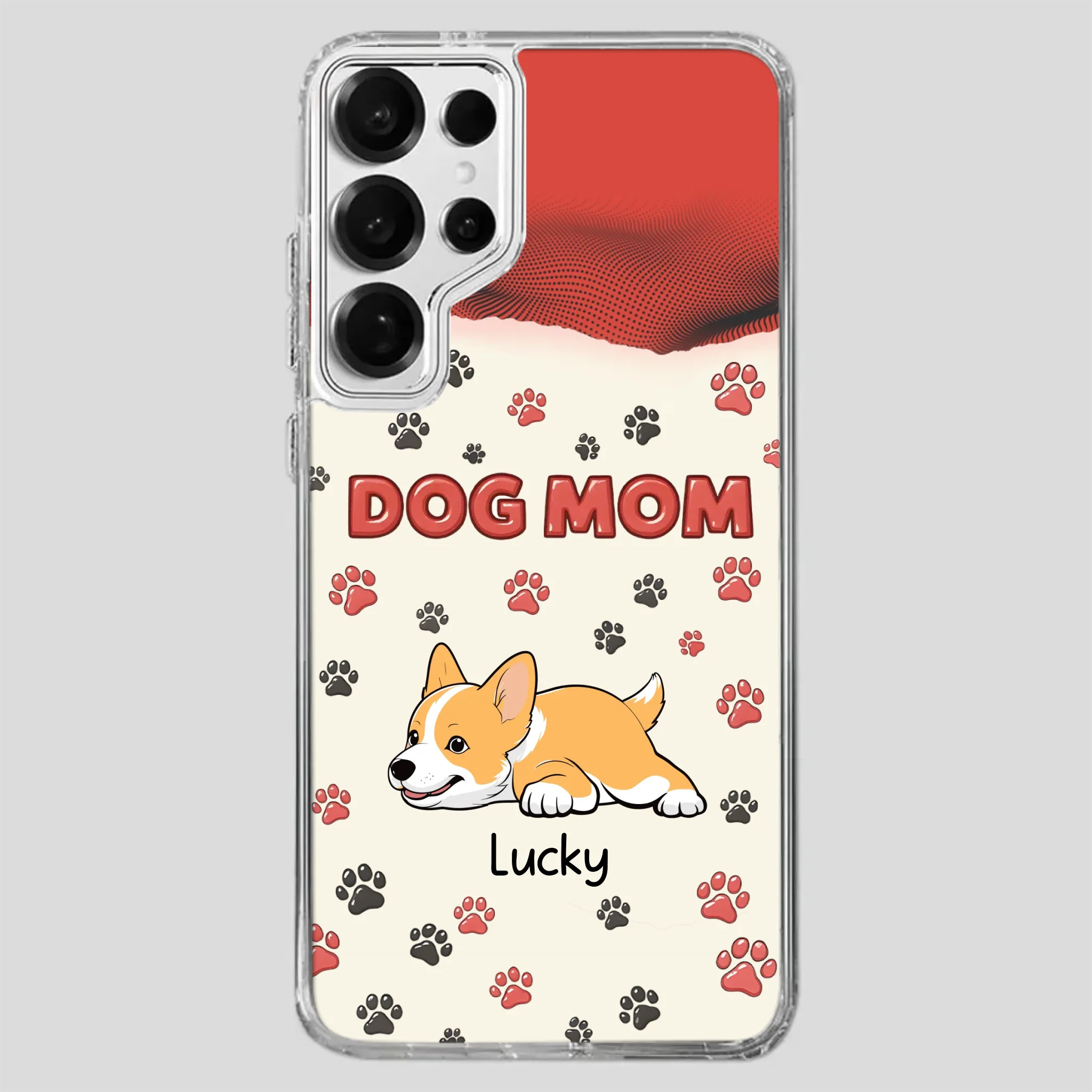 Cute Dog Mom Case – Playful Corgi & Paw Prints Design - 89Prints