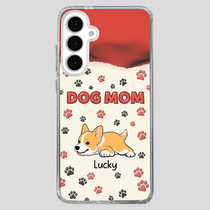 Cute Dog Mom Case – Playful Corgi & Paw Prints Design - 89Prints