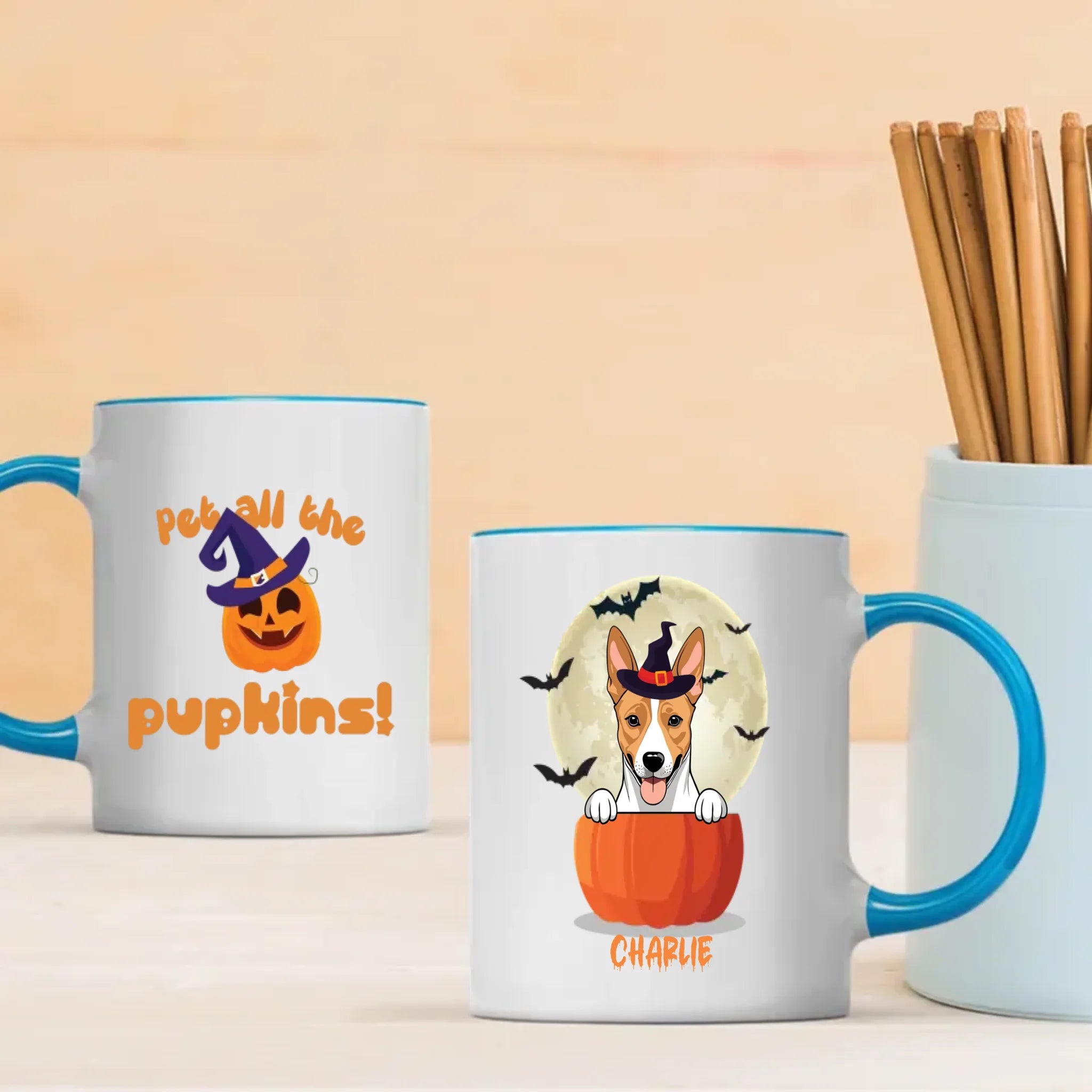 Pet All The Pupkins Mug – Custom Dog Clipart & Name