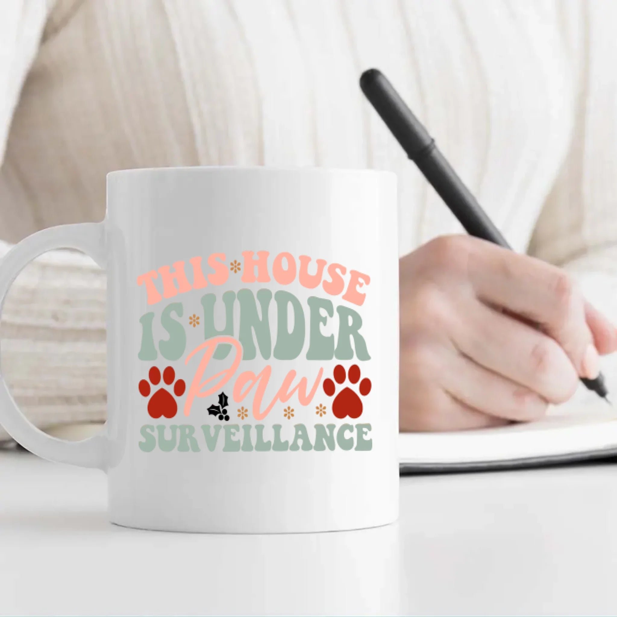 Funny Christmas Dog Mug – This House Is Under Paw Surveillance & On the Naughty List – 89Prints