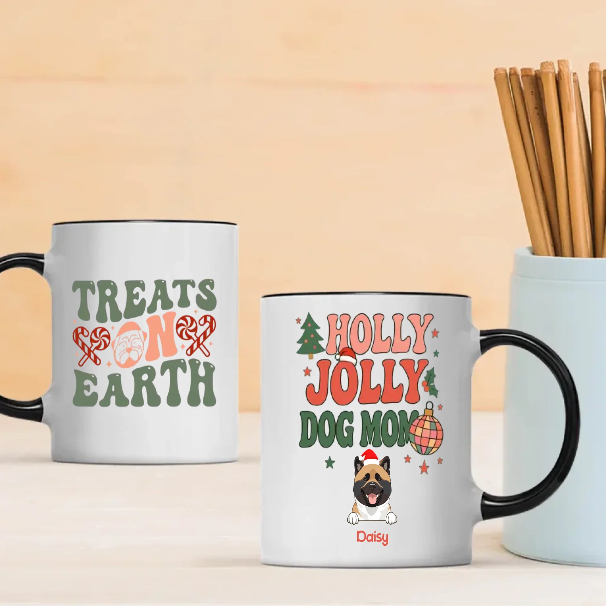 Custom Dog Mug Holly Jolly Dog Mom – Personalized Christmas Coffee Cup with 1–3 Dogs – 89Prints