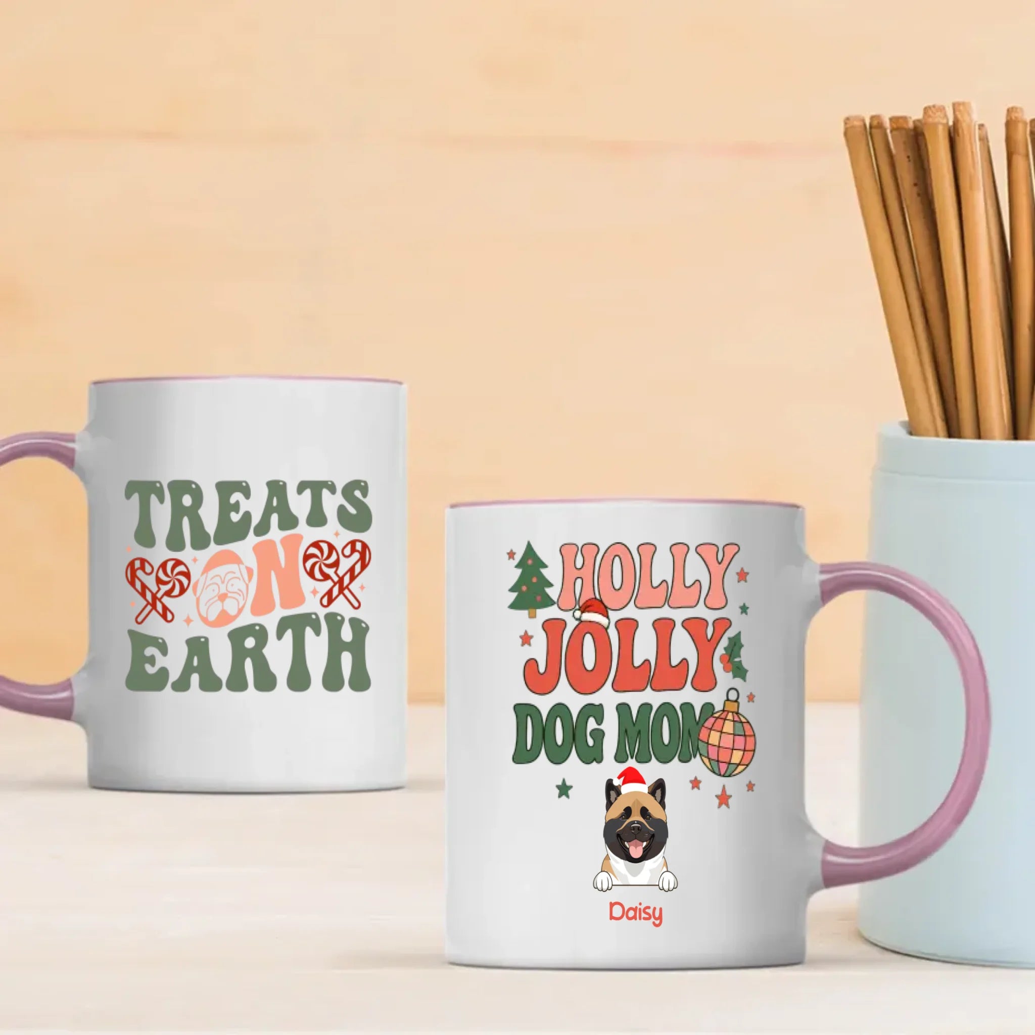 Custom Dog Mug Holly Jolly Dog Mom – Personalized Christmas Coffee Cup with 1–3 Dogs – 89Prints