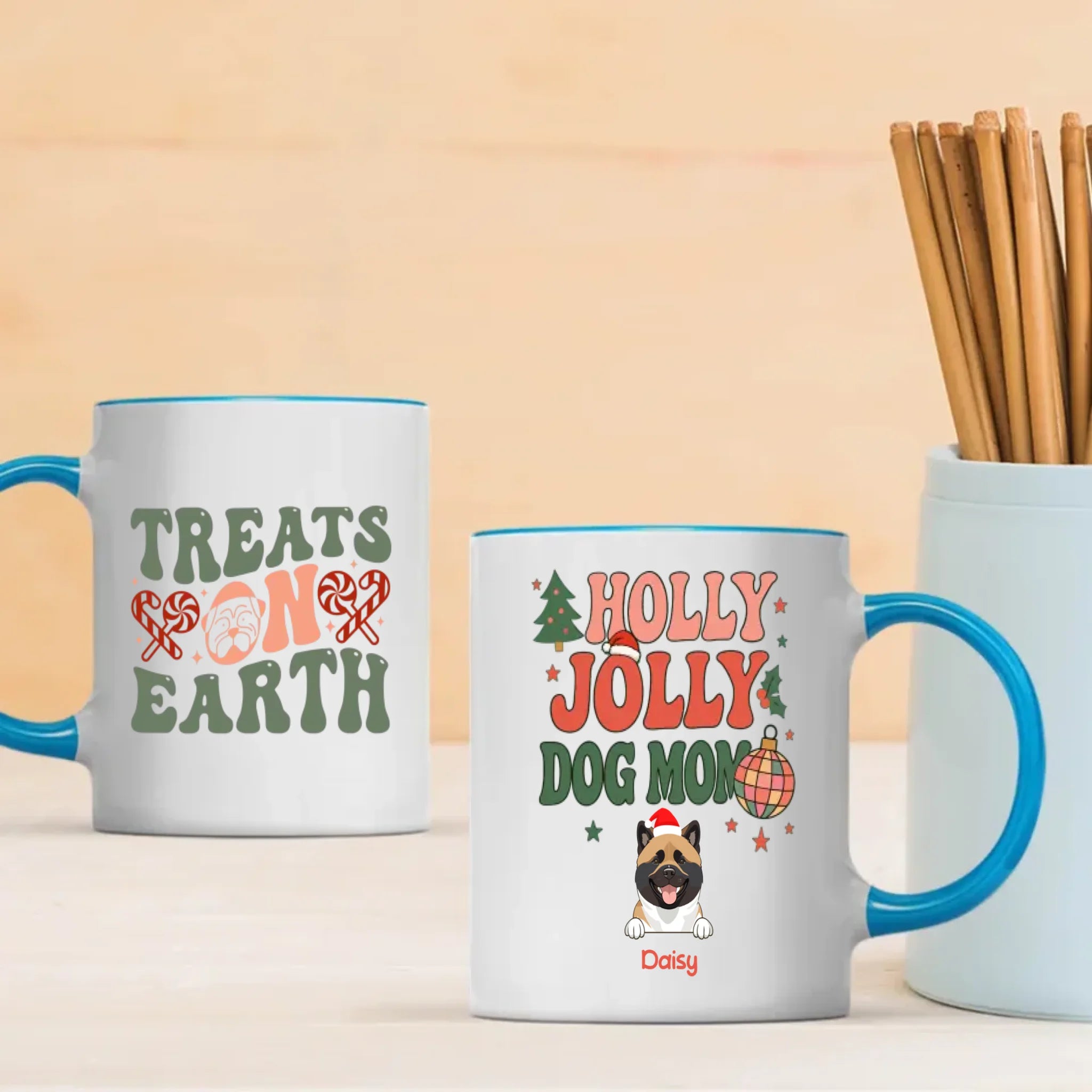 Custom Dog Mug Holly Jolly Dog Mom – Personalized Christmas Coffee Cup with 1–3 Dogs – 89Prints