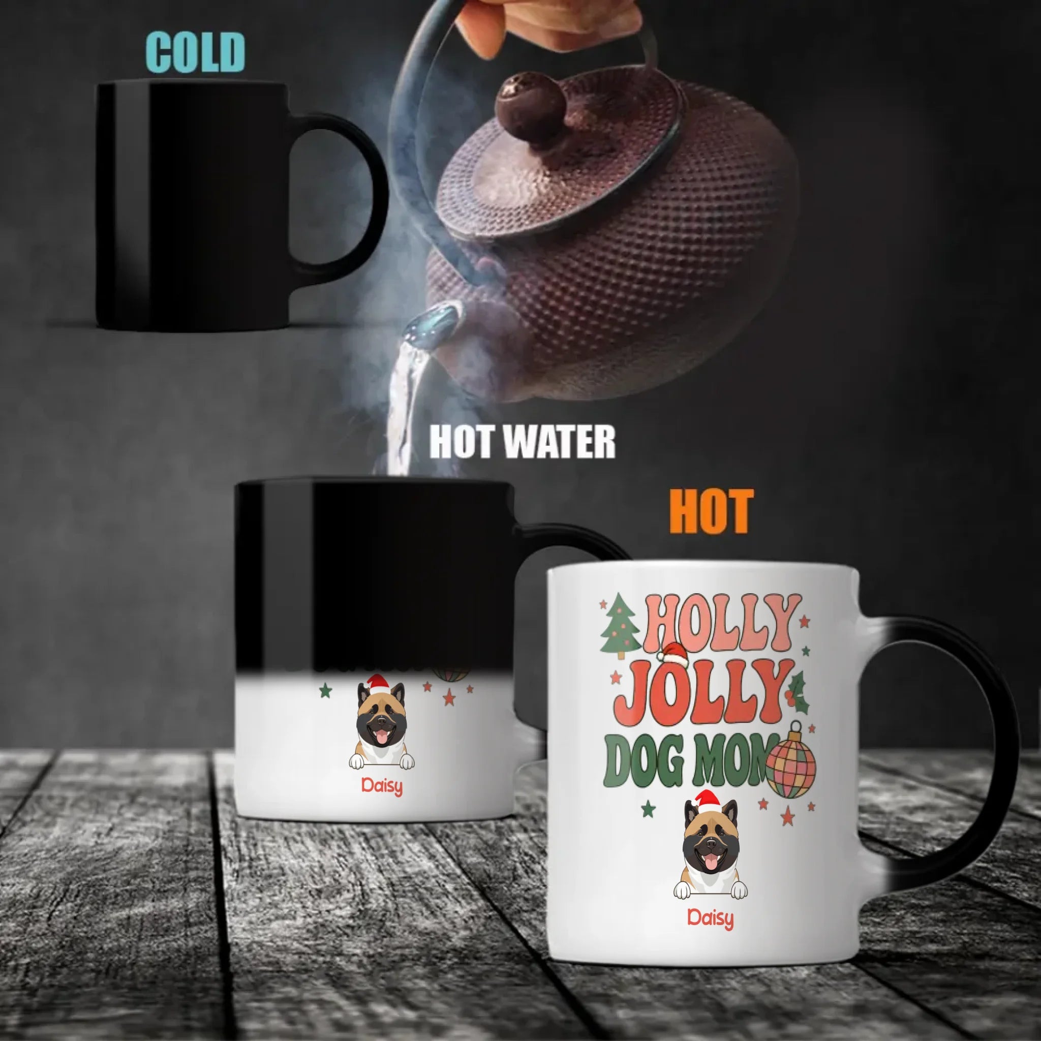 Custom Dog Mug Holly Jolly Dog Mom – Personalized Christmas Coffee Cup with 1–3 Dogs – 89Prints