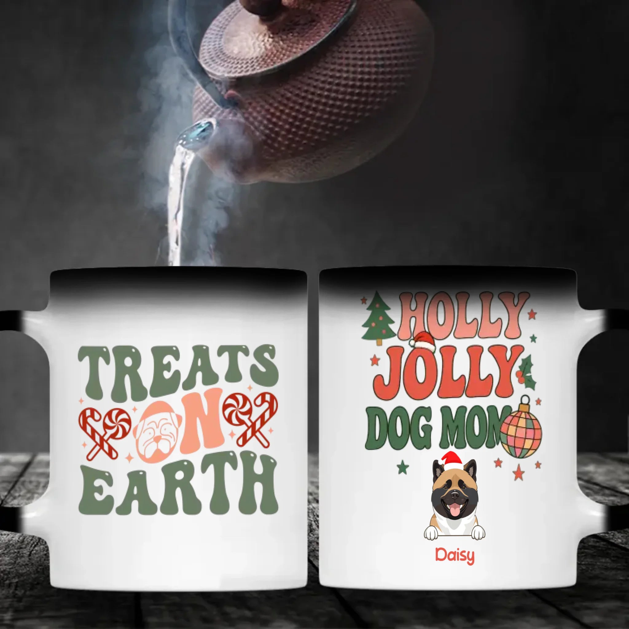Custom Dog Mug Holly Jolly Dog Mom – Personalized Christmas Coffee Cup with 1–3 Dogs – 89Prints