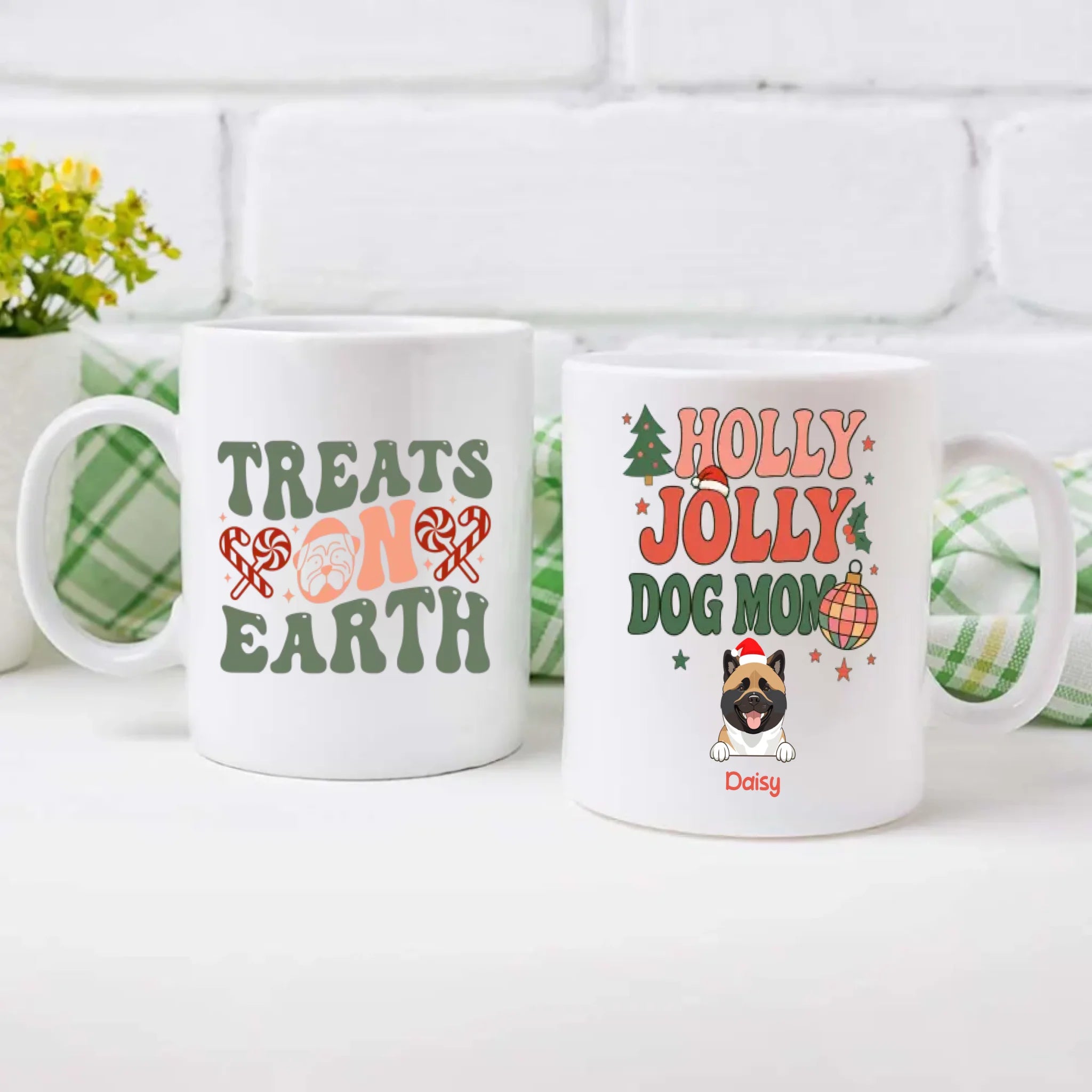 Custom Dog Mug Holly Jolly Dog Mom – Personalized Christmas Coffee Cup with 1–3 Dogs – 89Prints