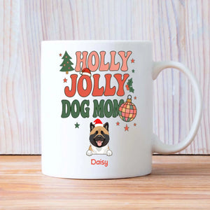 Custom Dog Mug Holly Jolly Dog Mom – Personalized Christmas Coffee Cup with 1–3 Dogs – 89Prints