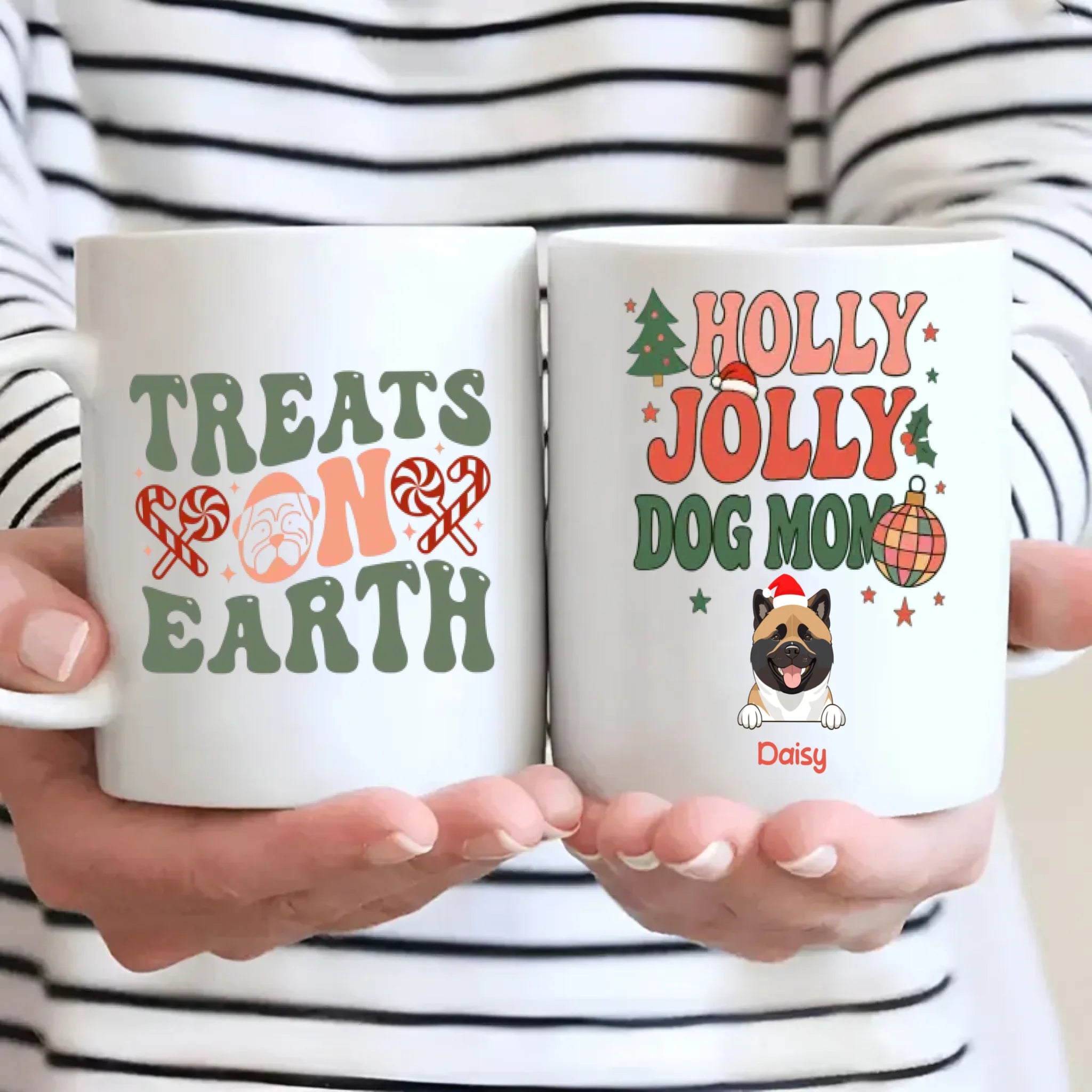 Custom Dog Mug Holly Jolly Dog Mom – Personalized Christmas Coffee Cup with 1–3 Dogs – 89Prints