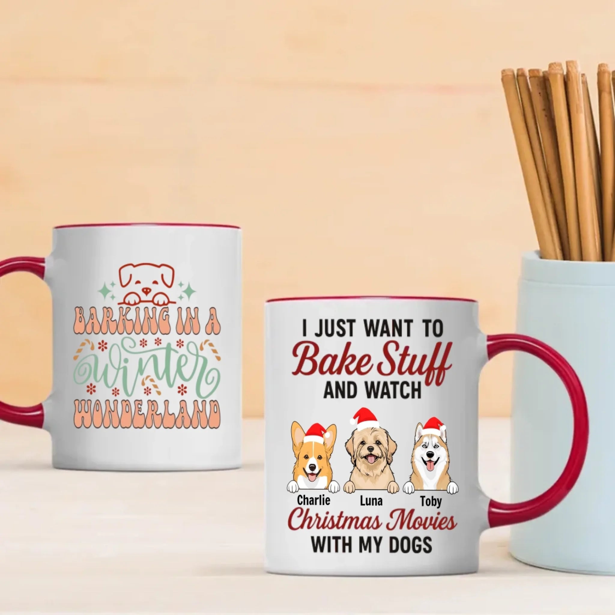 Custom Dog Mug Barking in a Winter Wonderland – Funny Christmas Coffee Cup Gift for Dog Lovers – 89Prints
