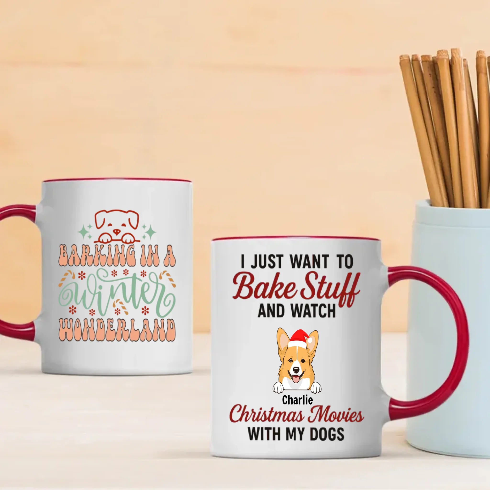 Custom Dog Mug Barking in a Winter Wonderland – Funny Christmas Coffee Cup Gift for Dog Lovers – 89Prints
