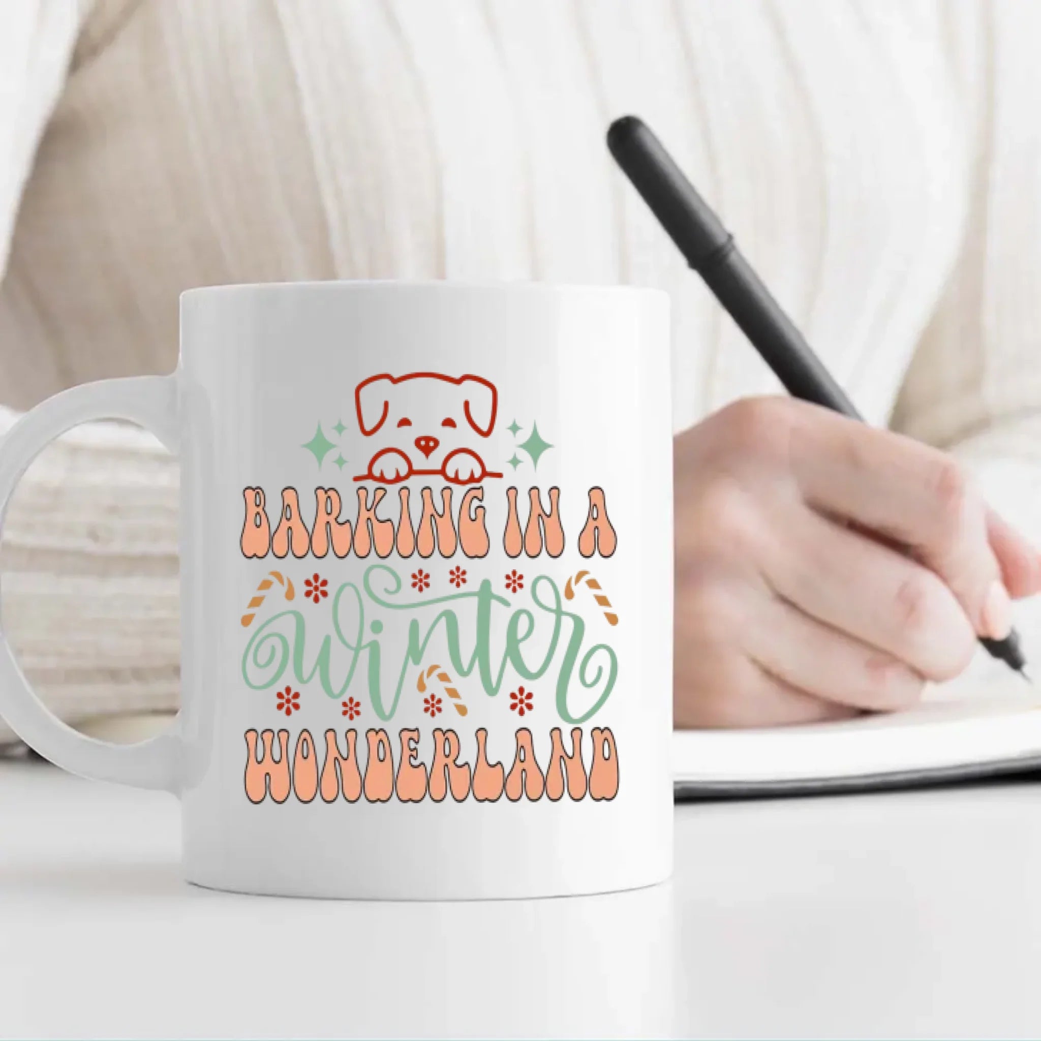 Custom Dog Mug Barking in a Winter Wonderland – Funny Christmas Coffee Cup Gift for Dog Lovers – 89Prints