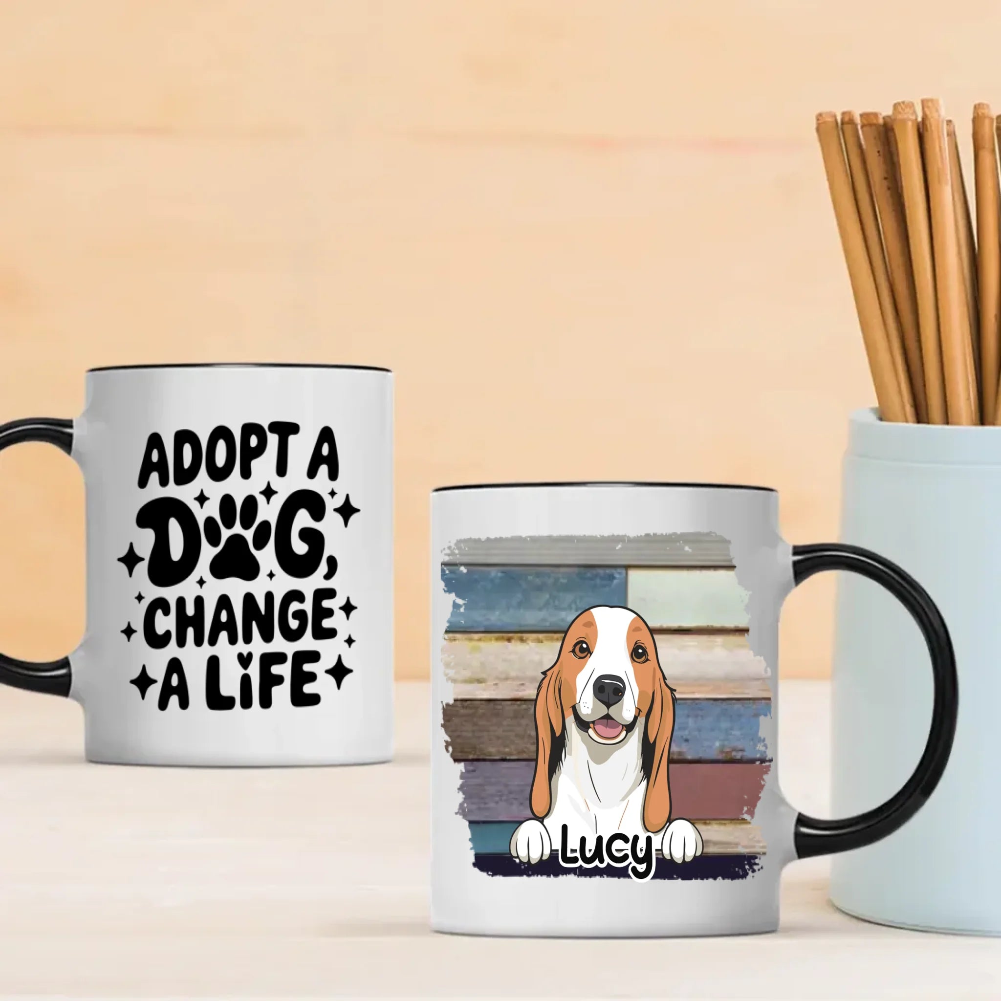Adopt a Dog, Change a Life – Personalized Dog Lover Mug with Custom Dog Name - 89Prints