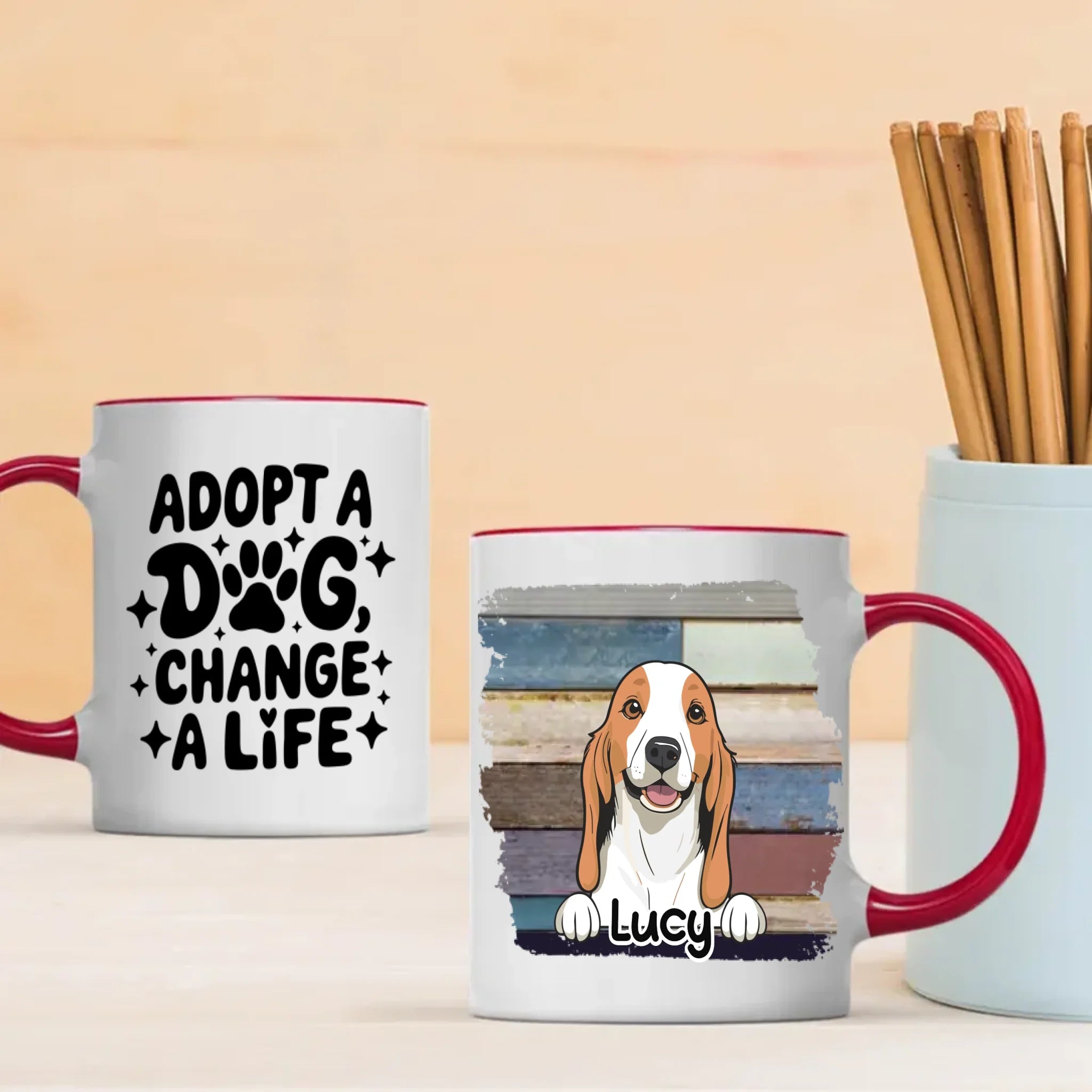 Adopt a Dog, Change a Life – Personalized Dog Lover Mug with Custom Dog Name - 89Prints