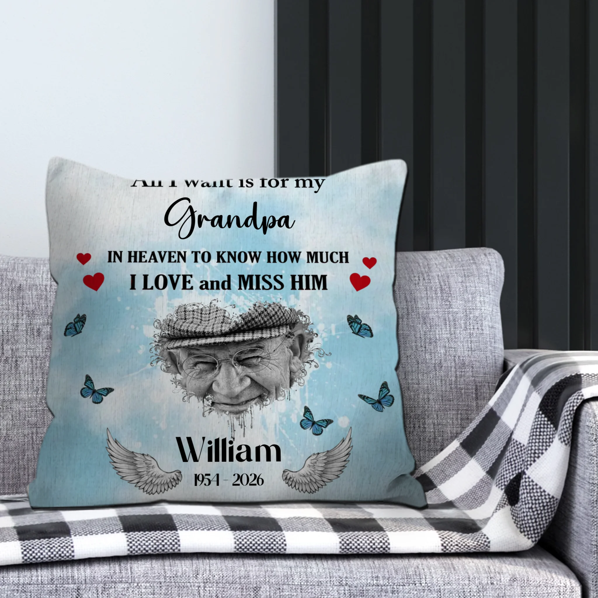 Forever Remembered Grandpa Pillow – Personalized Tribute Cushion - 89Prints